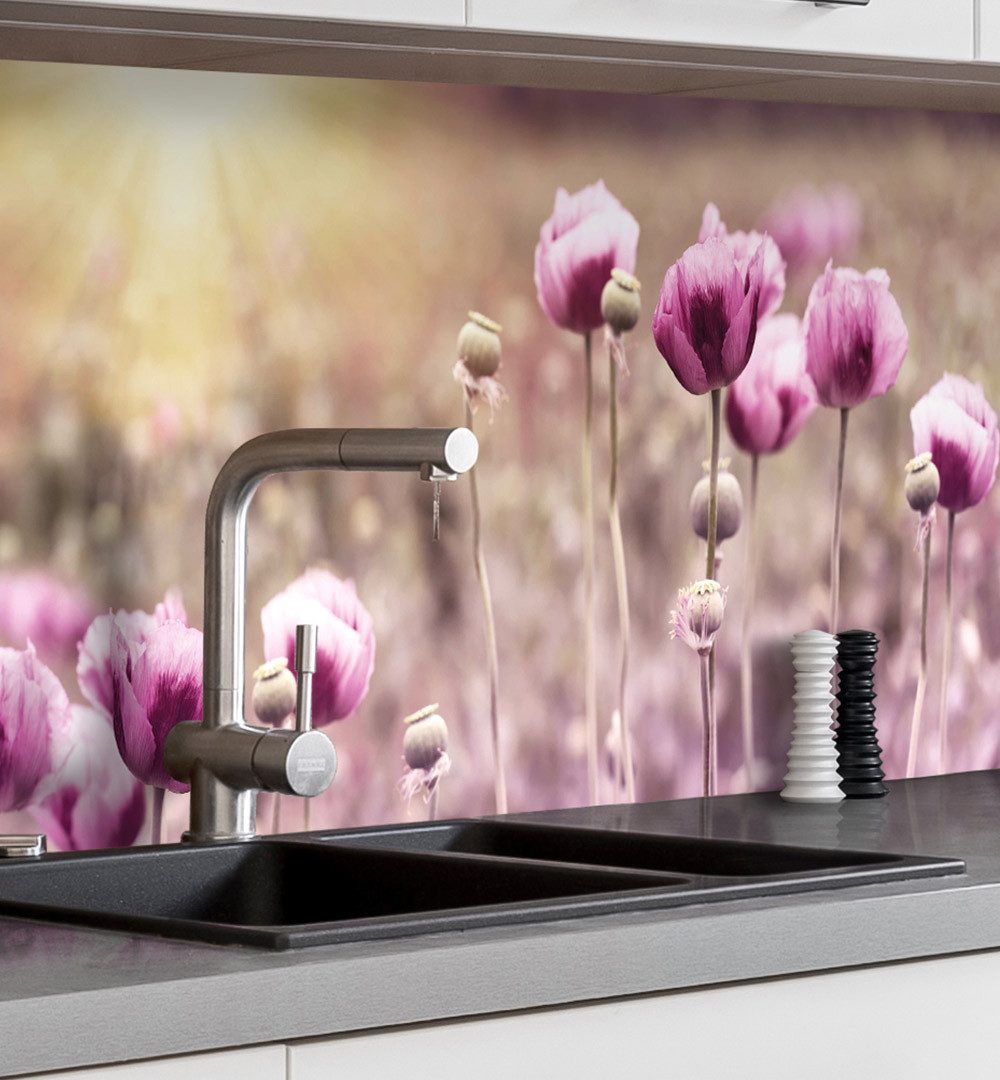 MyMaxxi Küchenrückwand Küchenrückwand selbstklebend Lila Blumen Spritzschutz Folie, (Klebefolie Küchenrückwand aufgerollt B 60 cm x H 60 cm), Violet Flower B 60 cm x H 60 cm