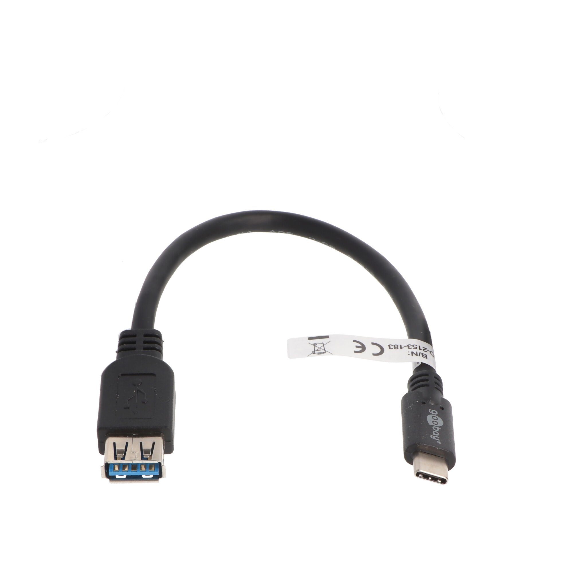 Stecker Akku-Ladestation auf Kabel USB Buchse 20cm Goobay USB-C schwarz mit A