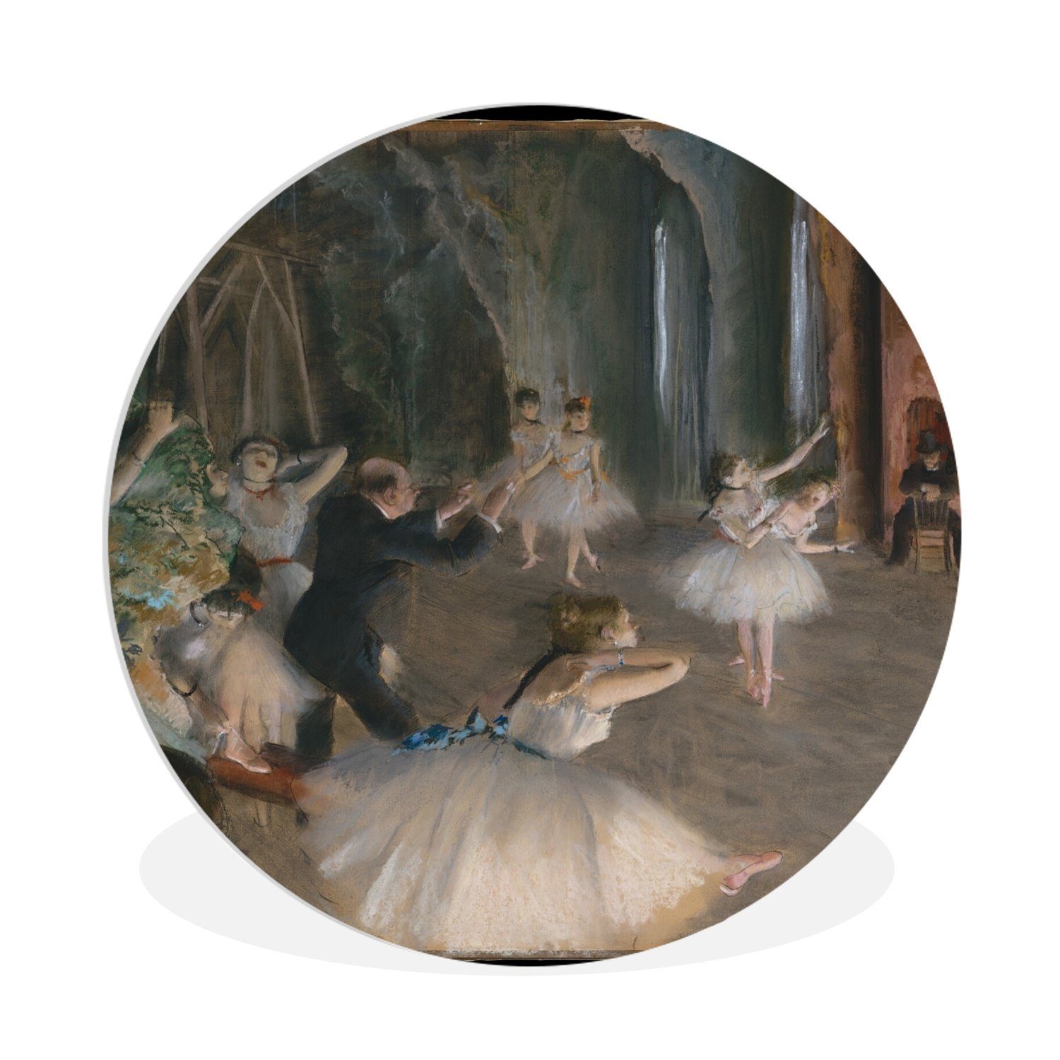 MuchoWow Gemälde Die Probe des Balletts auf der Bühne - Gemälde von Edgar Degas, (1 St), Kreis Wanddekoration Forex, Rundes Wandbild, Wohnzimmer, 30x30 cm