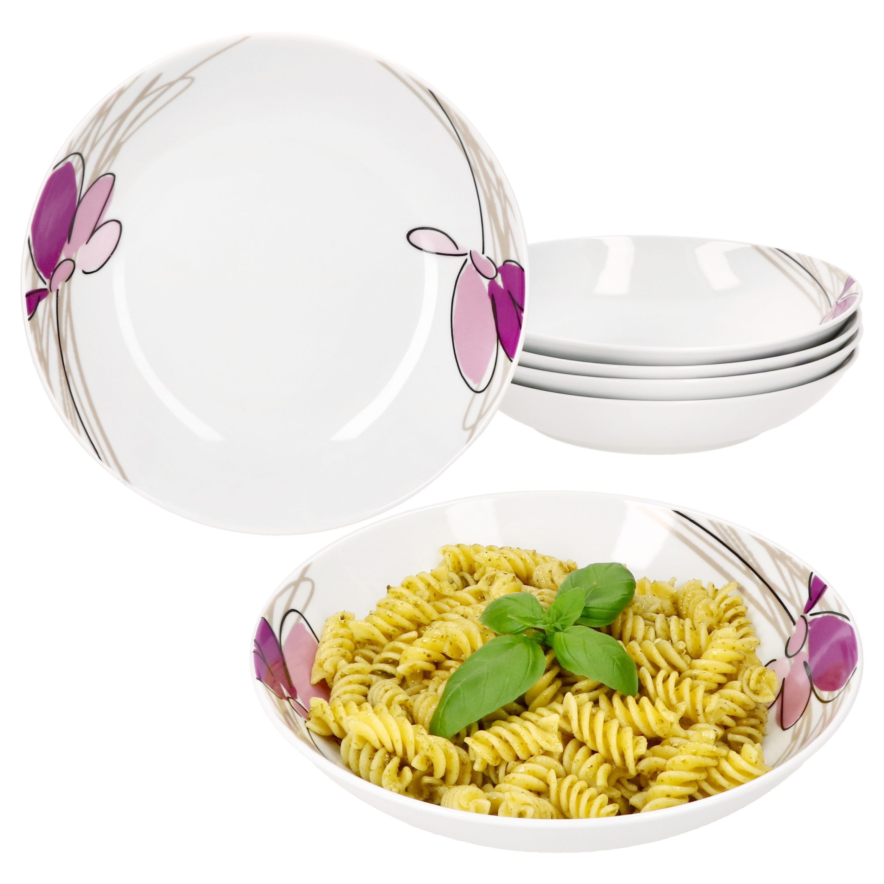 MamboCat Suppenteller 6er Set Viola Suppenteller 450ml Porzellan 6 Personen tiefe Teller