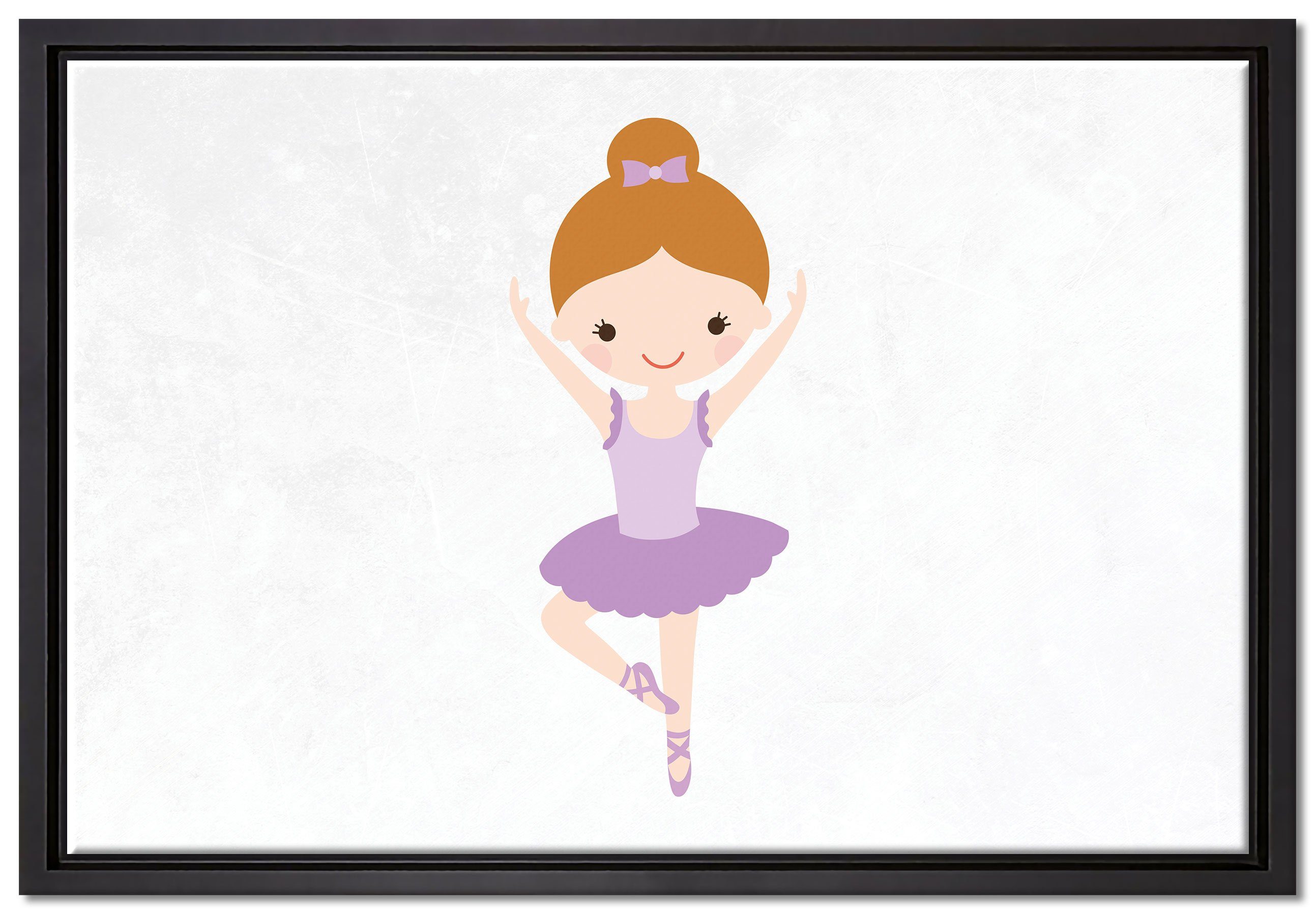 Pixxprint Leinwandbild Hübsche Ballerina mit St), Leinwandbild in Wanddekoration fertig inkl. Zackenaufhänger gefasst, (1 bespannt, Schattenfugen-Bilderrahmen einem schleife