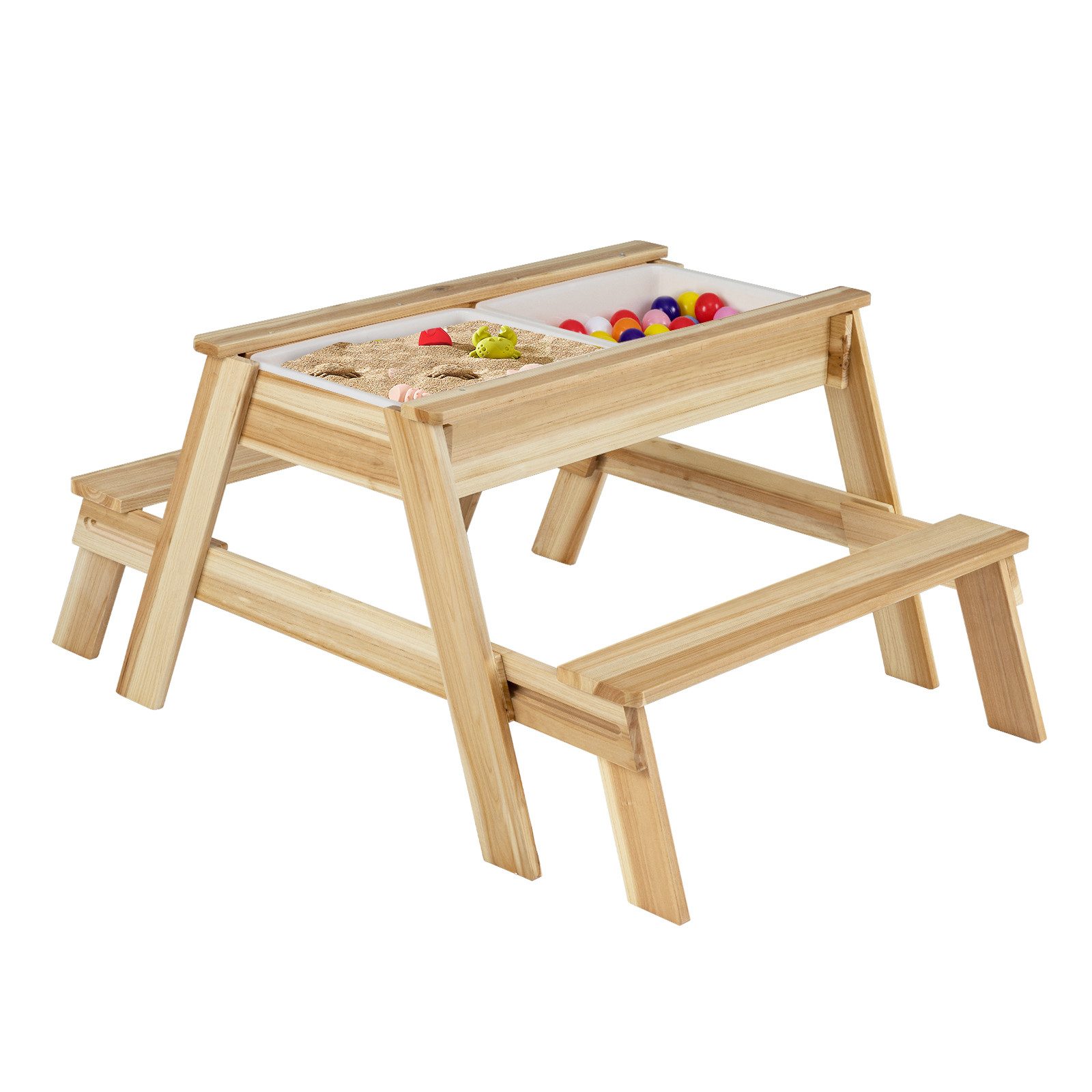 COSTWAY Sandkasten, 4-in-1 Picknicktisch mit abnehmbarem Deckel & 2 Boxen
