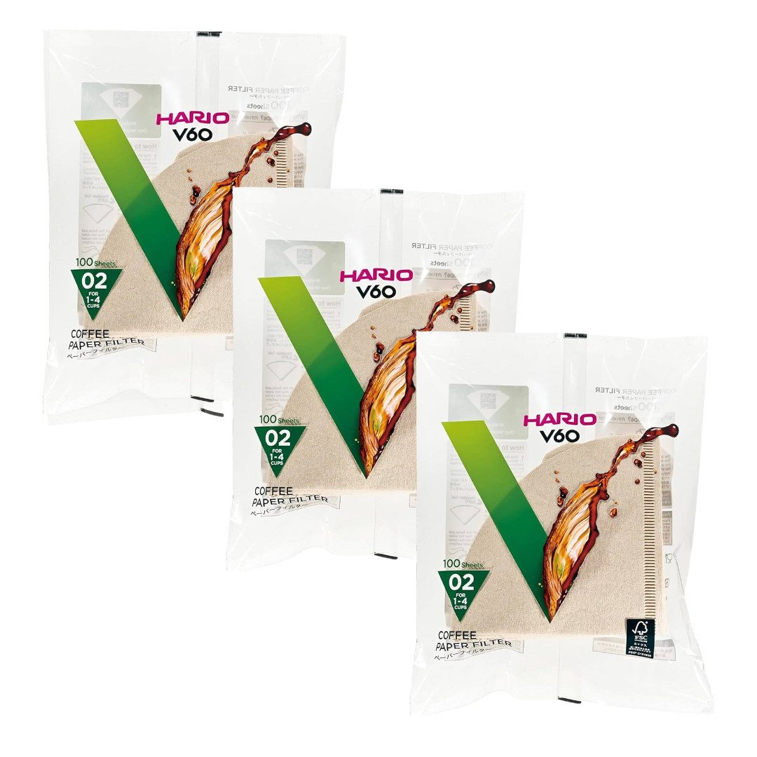 Hario Papierfilter V60 originale Papierfilter VCF-02-100M, braun, naturbelassen, Zubehör für Hario Dripper, Hario Kaffeebereiter V60