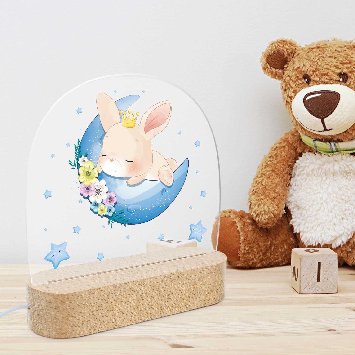 GRAVURZEILE LED Nachtlicht für Kinder, Beruhigend und Energiesparend - Mond Design - Hase, LED, 3 Lichtmodi: Warm- Kalt- und Mischweiß, Geschenk für Kinder & Baby