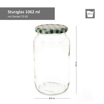 MamboCat Einmachglas 6er Set Rundglas 1062 ml To 82 grün karierter Deckel incl. Rezeptheft, Glas