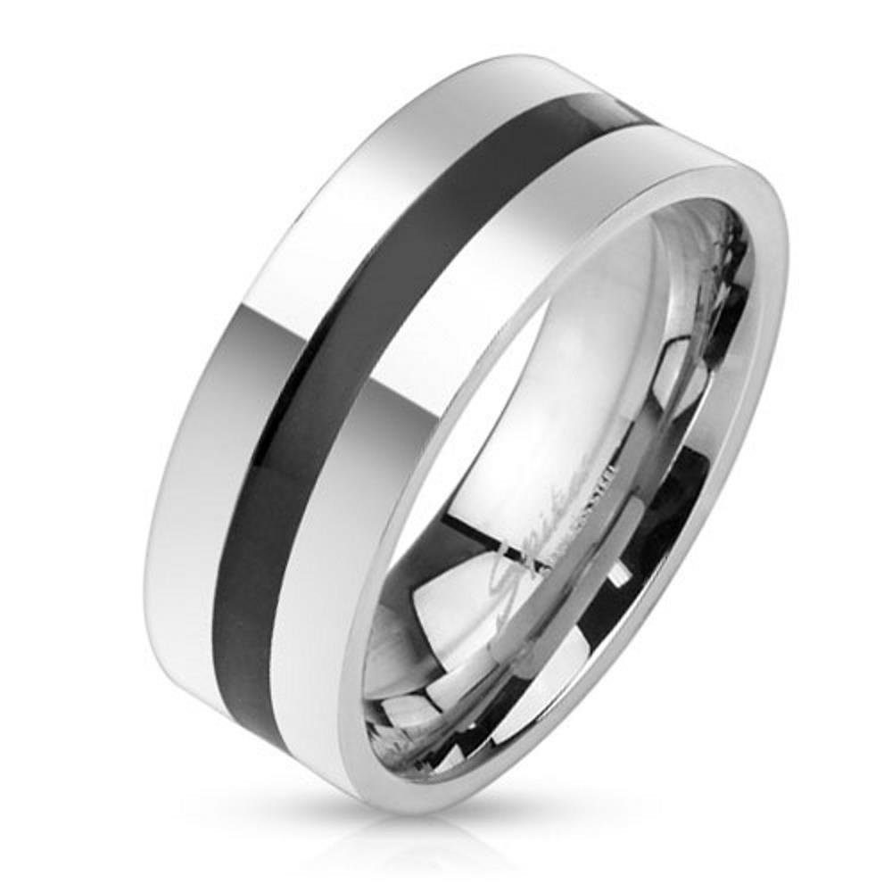 BUNGSA Fingerring 64 (20.4) Herrenring Edelstahl schwarzem Streifen Edelstahl (Ring, 1-tlg), Männer
