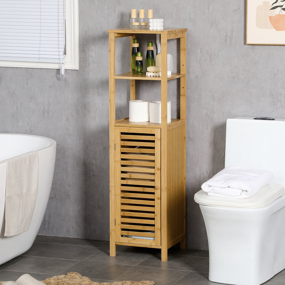 kleankin badkommode höhevestellbar, aus bambus, mit schrank, zwei offene  ablagen (badezimmerschrank, 1 st., badezimmermöbel), für badezimmer, 33 x  30