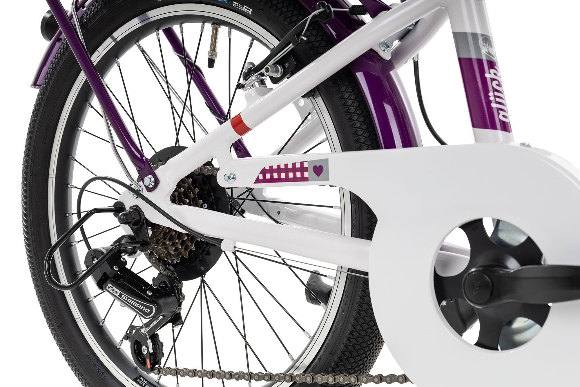 Almrausch Kinderfahrrad GLÜCK 7 20, 7 Gang Shimano Tourney 7 Schaltwerk, Kettenschaltung, Kinderfahrrad 20 Zoll Tiefeinstieg weiß