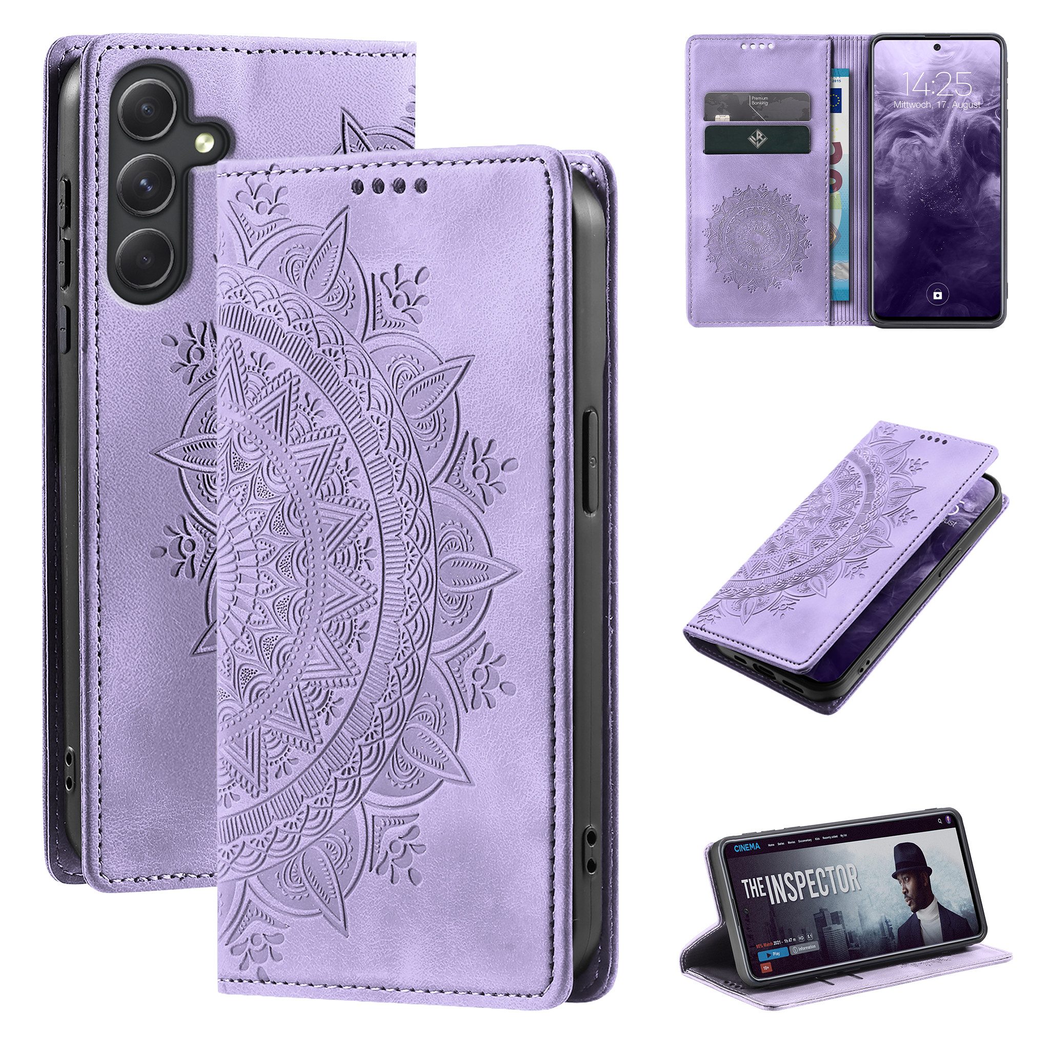 Tec-Expert Handyhülle Mandala Hülle Cover für Samsung Galaxy A55 5G 6.6 Zoll, 6.6", Klapphülle Case Tasche mit Kartenfächern und RFID Schutz