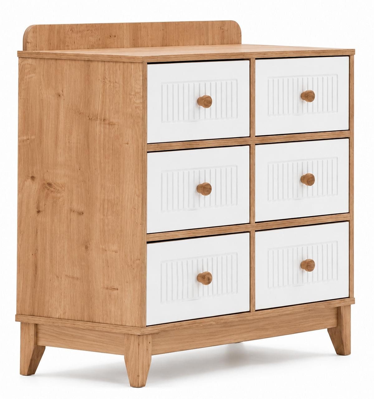 JVmoebel Schubkastenkommode Stilvolle Kommode aus Holz mit weißen Fronten und Naturholzdetails, Made in Europa