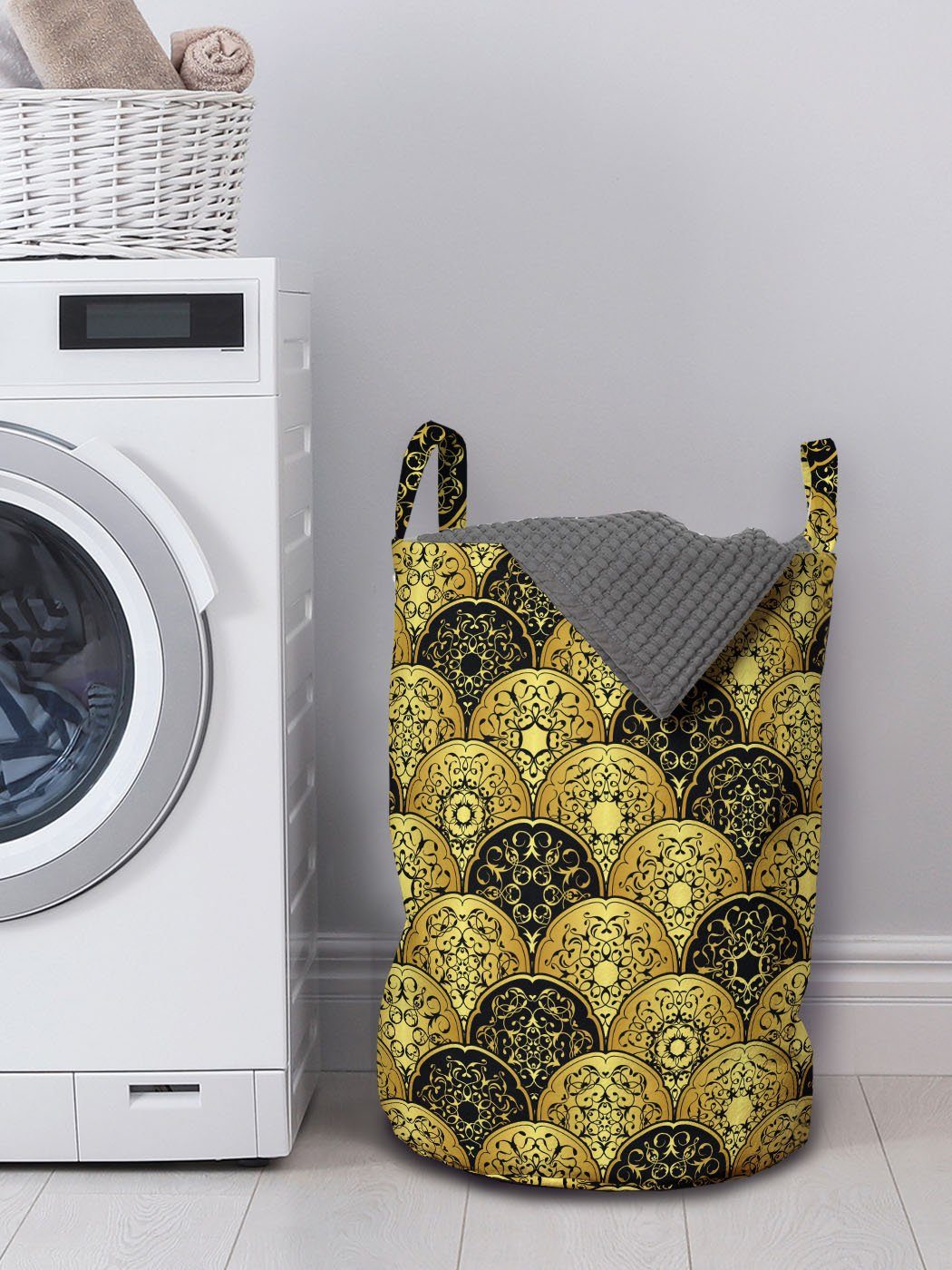 Abakuhaus Wäschesäckchen Wäschekorb mit Griffen Maßstab Kreise Mandala Kordelzugverschluss Stil für Waschsalons