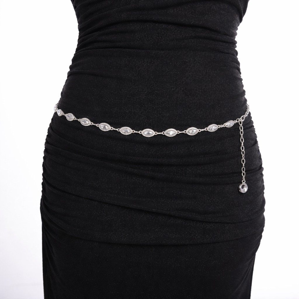 Cassandra Accessoires Kettengürtel Damen Taillenkette Silber - mit funkelnden Straßsteinen