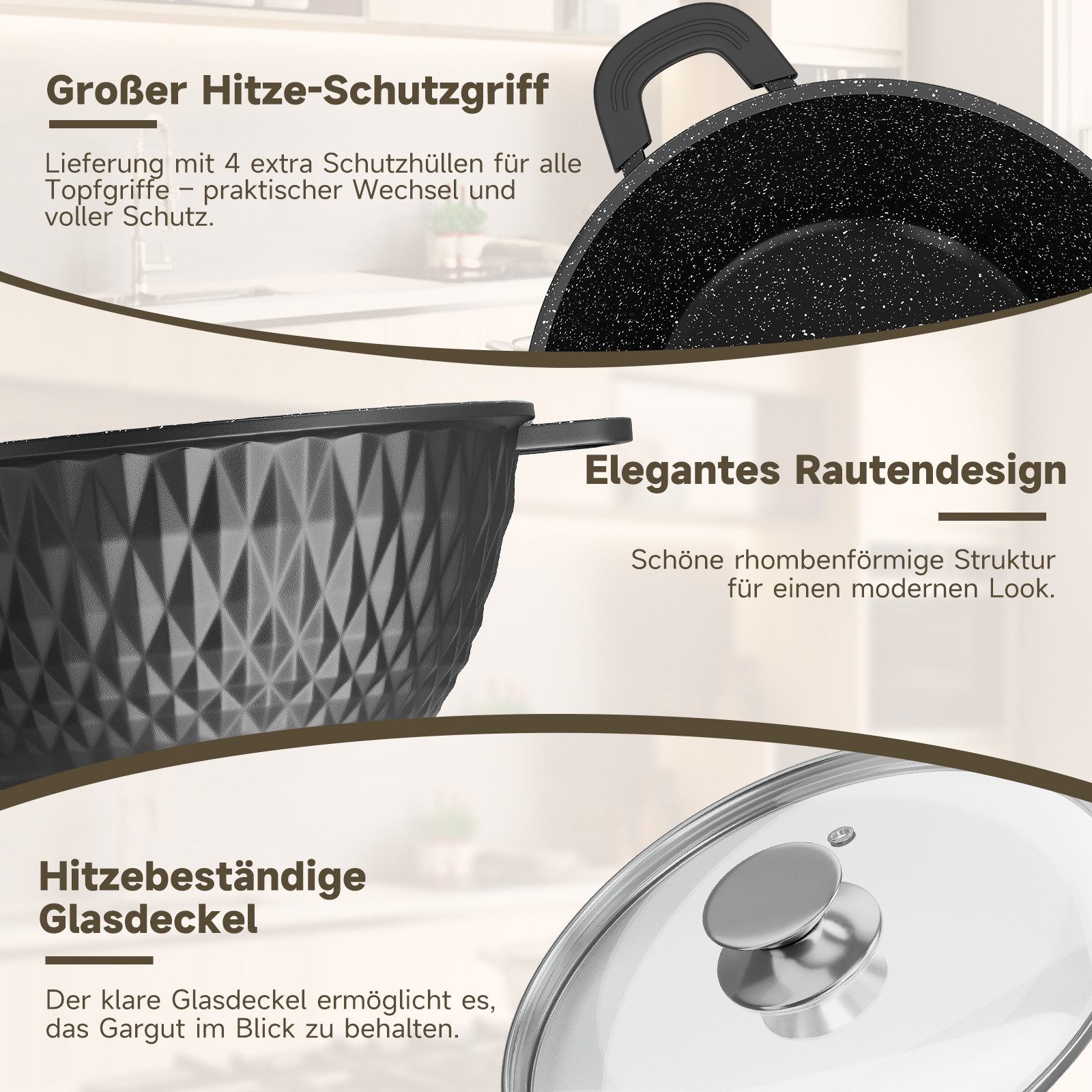 HOMELUX Topf-Set 8-tlg Kochtopf Set Induktions 20/24/28/32cm Töpfe Set mit Deckel, Aluminium (Kochtöpfe Induktions für Alle Herdarten), Induktion, Antihaft-beschichtung