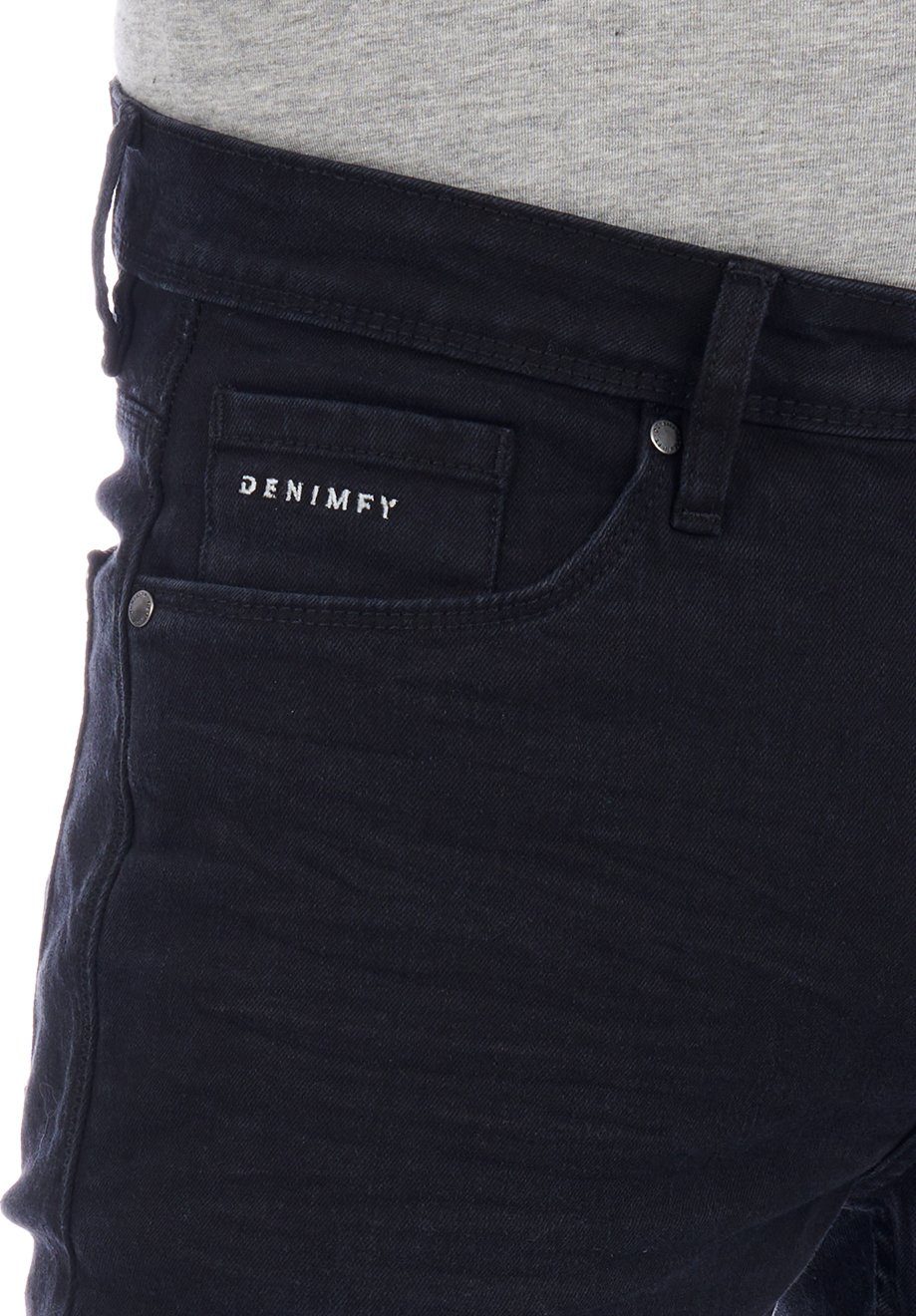 DENIMFY Straight-Jeans Herren Jeanshose DFMiro Fit Straight Jeanshose Black Denim Stretch (B122) mit