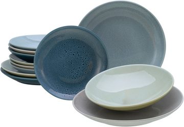 CreaTable Teller-Set Geschirr-Set Reactive (12-tlg), 4 Personen, Steinzeug, Service, jedes Stück ein Unikat, 12 Teile, für 4 Personen