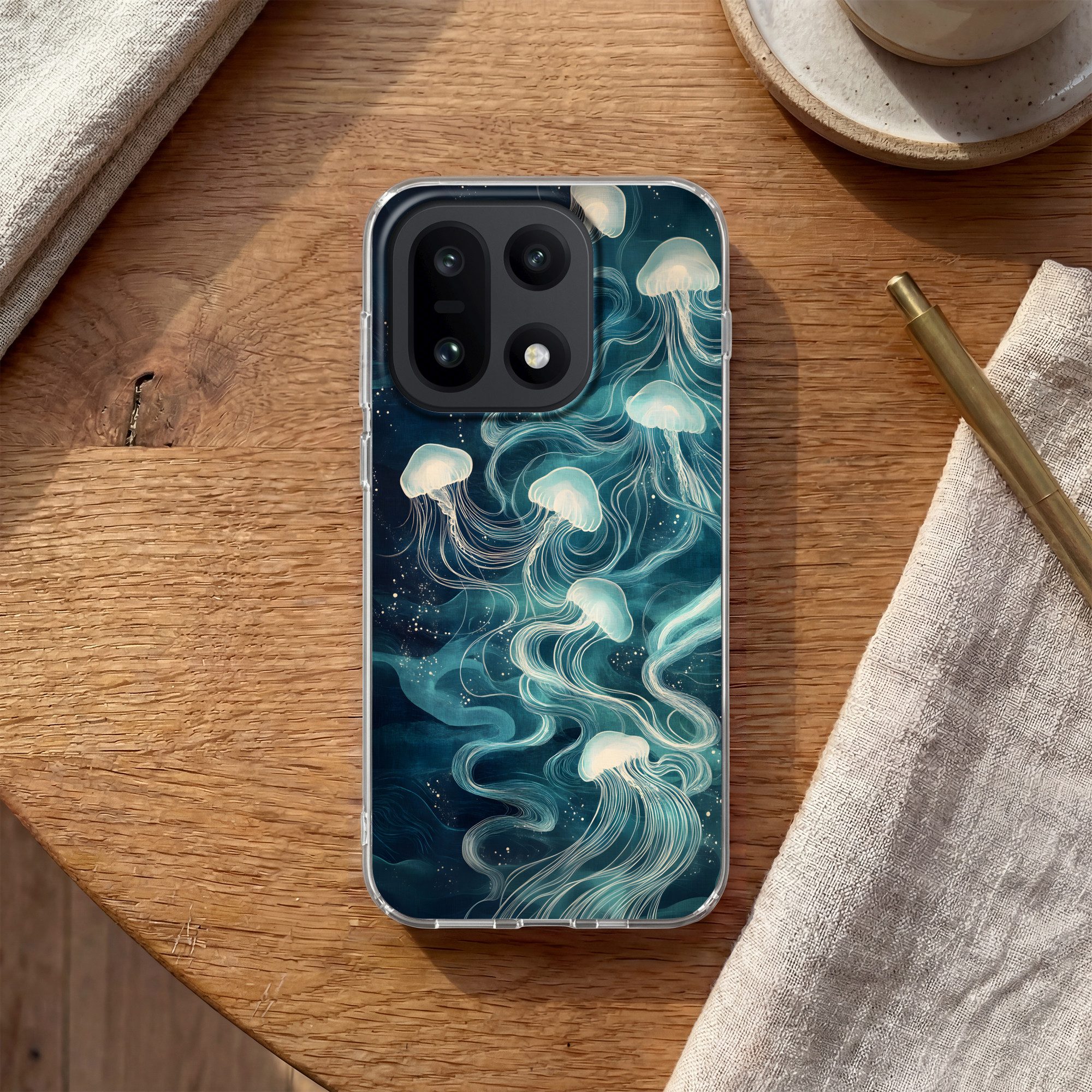 MuchoWow Handyhülle für OnePlus 15 Qualle - Meer - Weiß - Wellen, Phone Case, Silikon, Schutzhülle Dünn