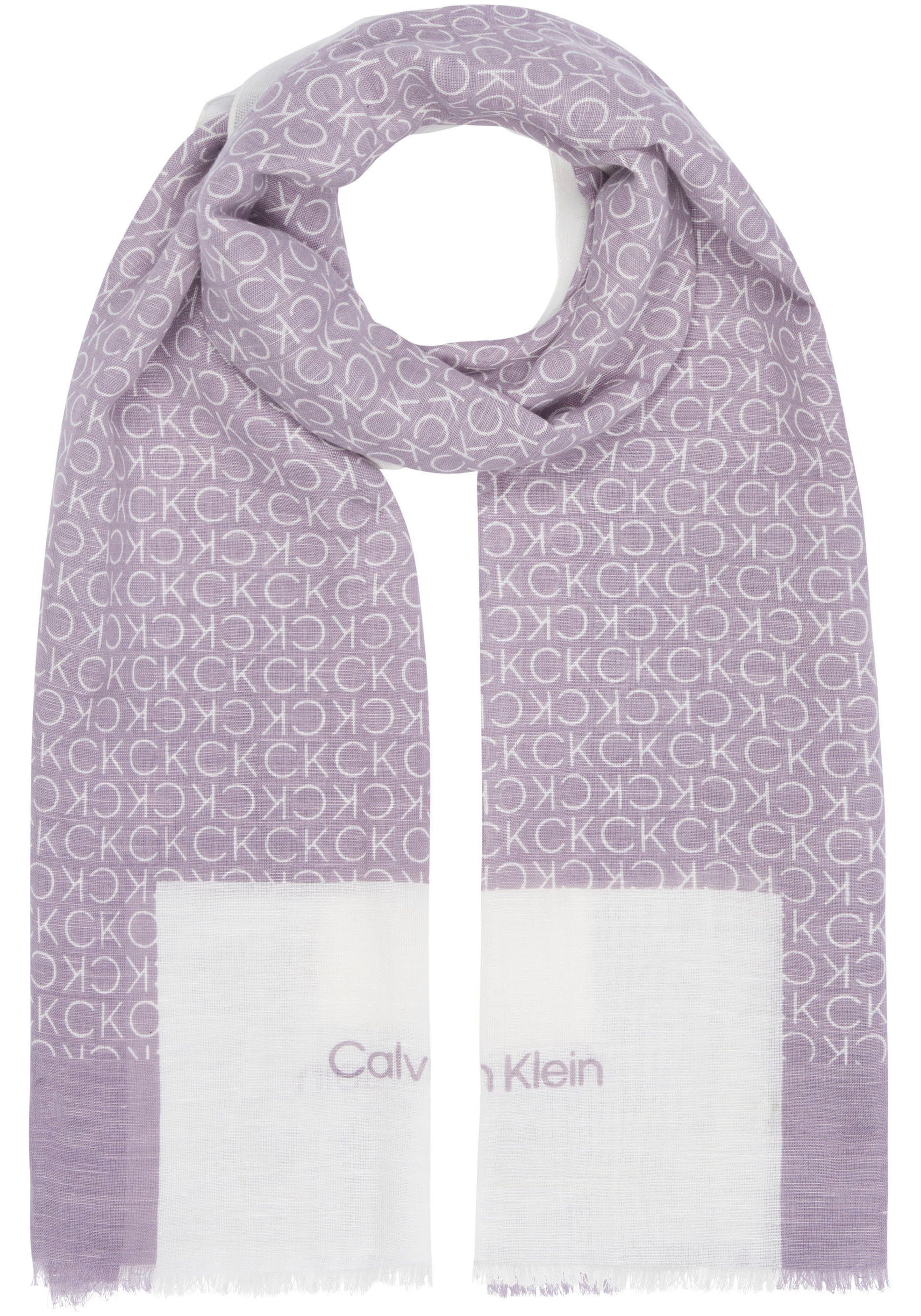 Calvin Klein Schal GEO MINIMAL LOGO LINEN STOLE, Logoprägung, ausgefranste günstig online kaufen