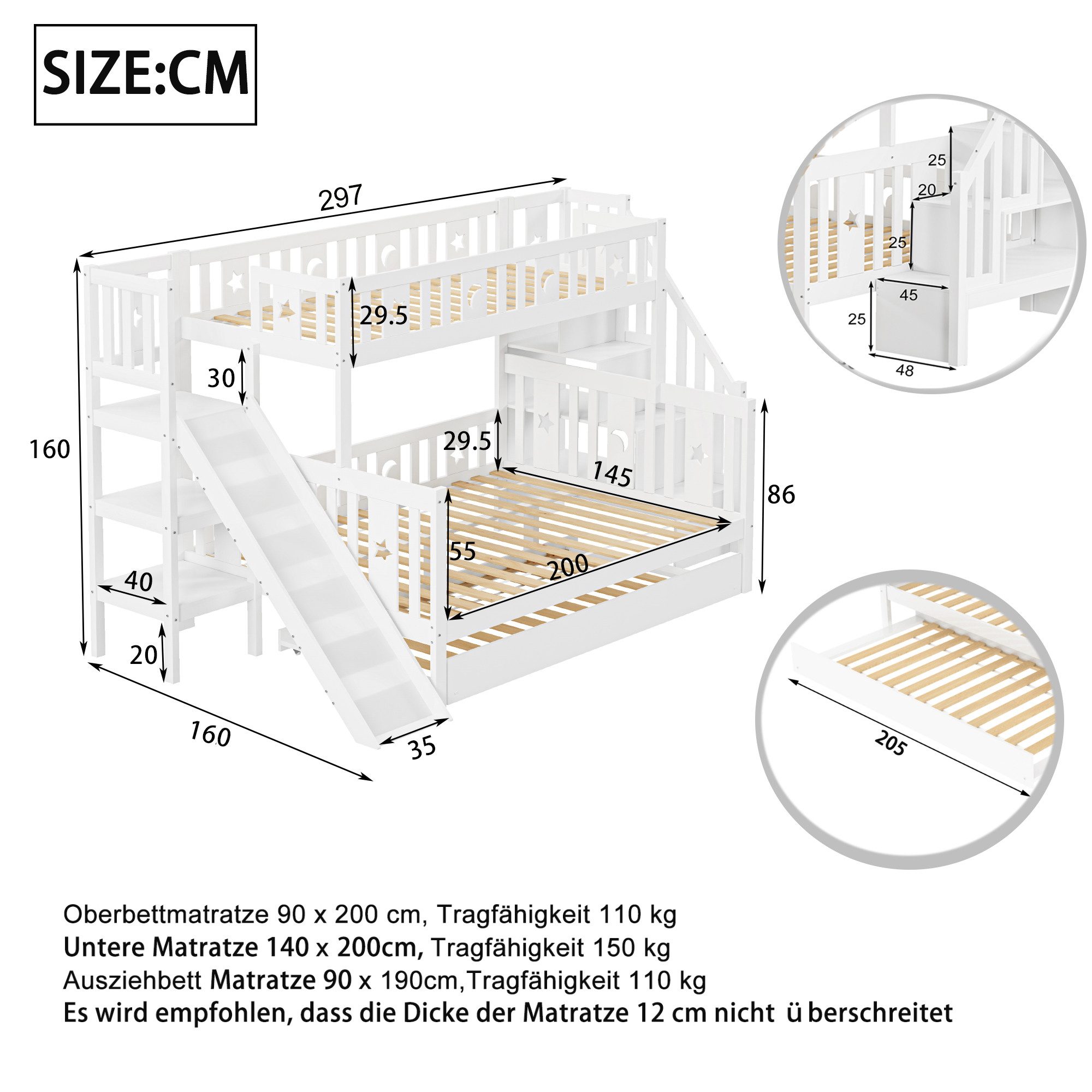 Ulife Etagenbett Massivholz Kinderbett 90x200/140x200cm, mit günstig online kaufen