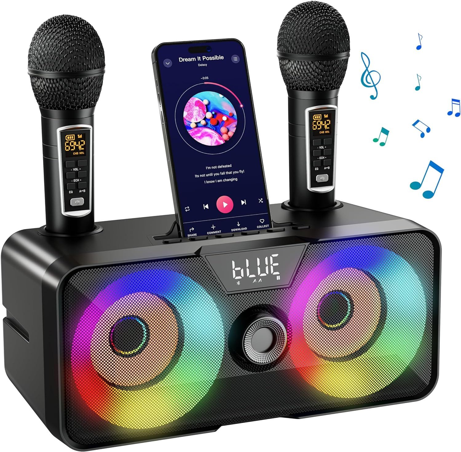Bluetooth-Lautsprecher Karaoke-Maschine mit 2 kabellosen Mikrofonen Karaoke-Maschine