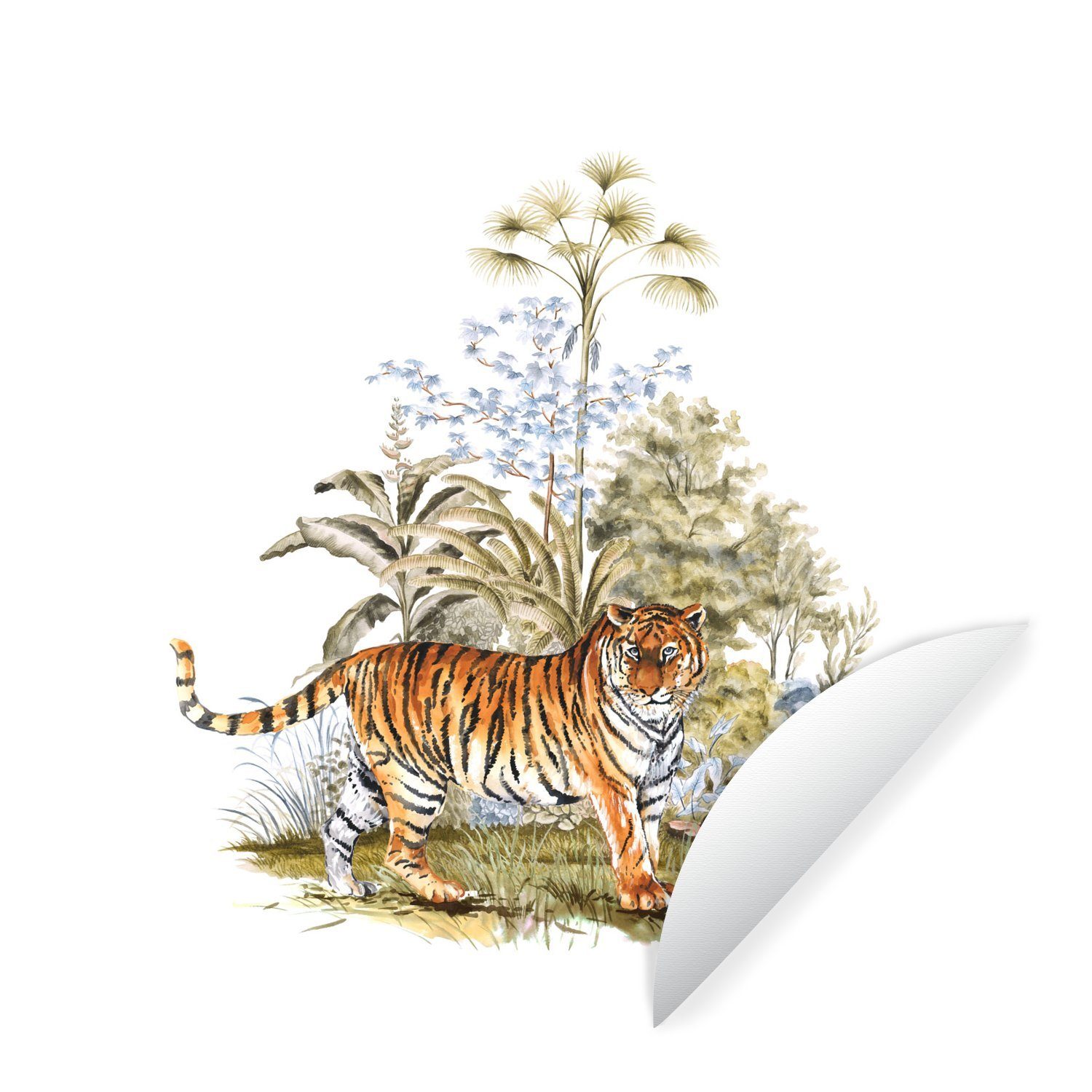 Malerei - Tapetenkreis Tiger Wandsticker - Rund, MuchoWow Kinderzimmer, (1 St), Pflanzen Wohnzimmer Tapetenaufkleber, für