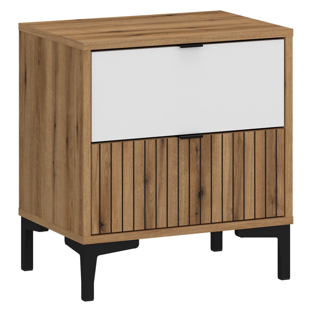 Lomadox Nachttisch RISBY-129, Eiche mit weiß und Rillenoptik Nachtschrank N günstig online kaufen