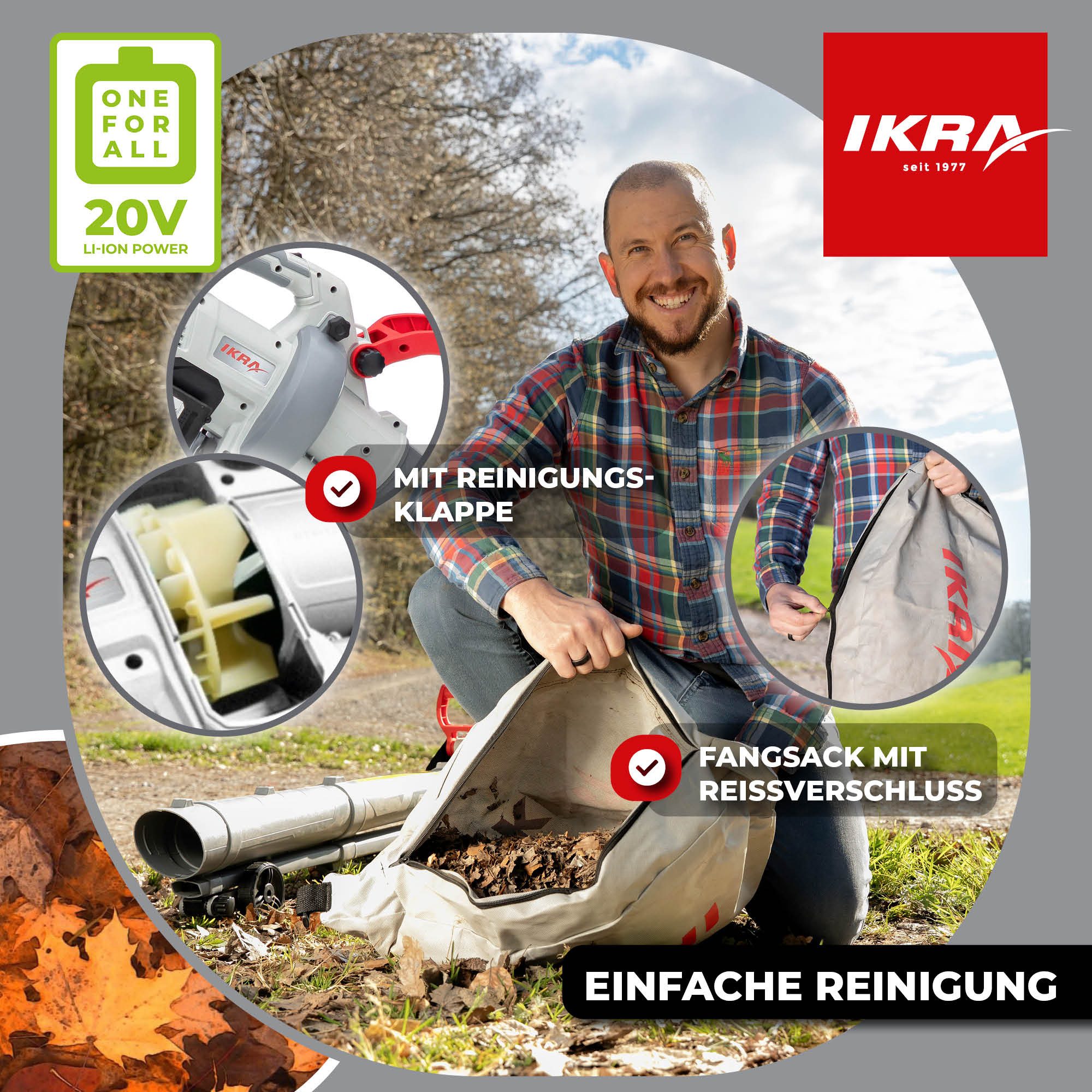 ikra GmbH Akku-Laubbläser IALS 2-20, (Set, inkl. Akku & Doppel-Schnelllader), bis 210km/h, inkl. 2 x 20V Akkus (2,0 Ah) & Schnelllader – Bild 5 von 5