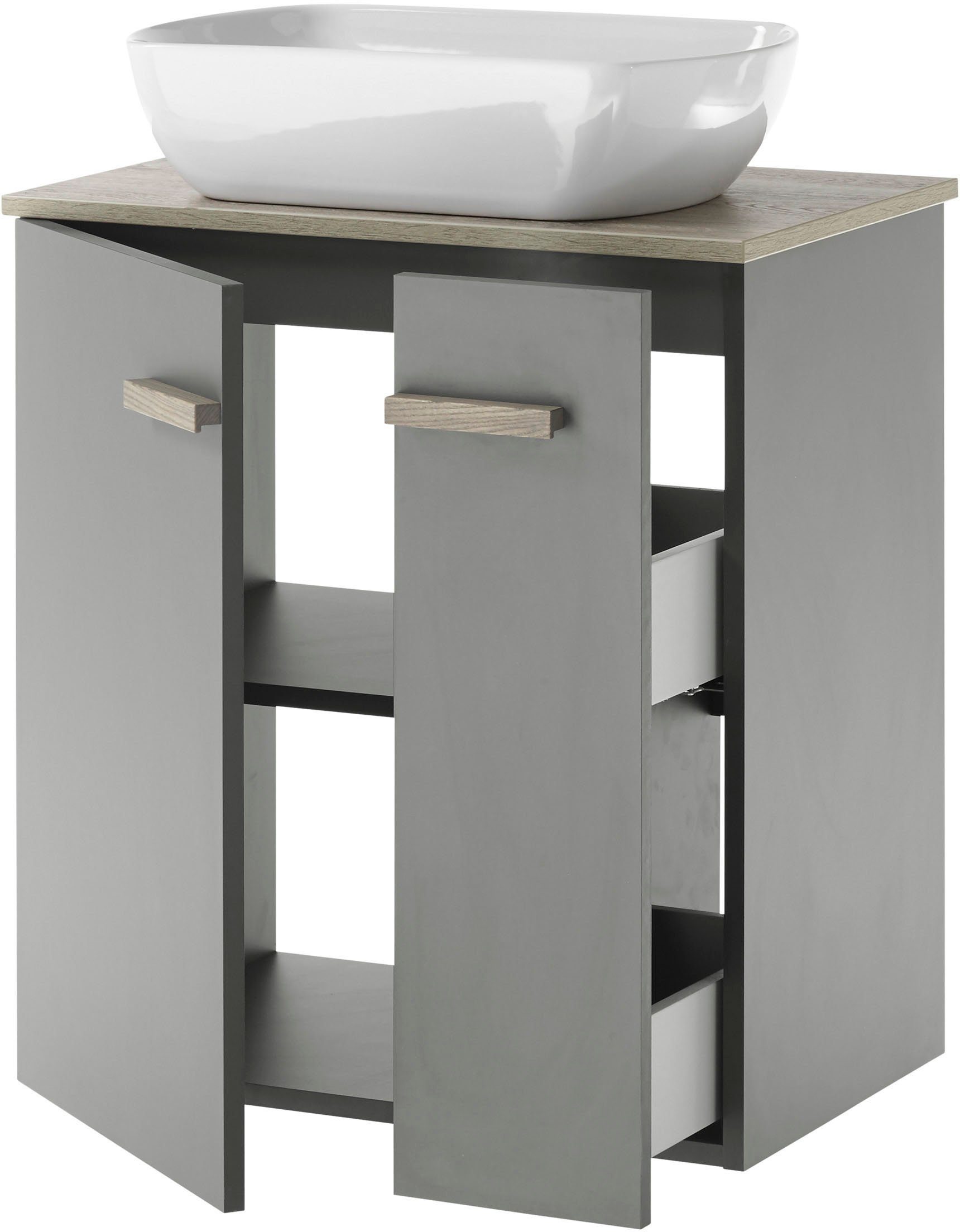 Places of Style Badmöbel-Set SOLiD, (2-St), Breite 60 cm, Waschtisch mit  Aufsatzwaschbecken, Spiegel mit LED