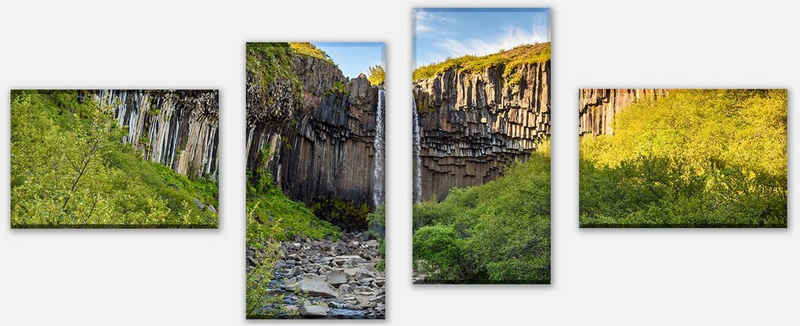 wandmotiv24 Mehrteilige Bilder Basaltsäulenwasserfall Svartifoss, Island, Landschaft (Set, 4 St), Wandbild, Wanddeko, Leinwandbilder in versch. Größen