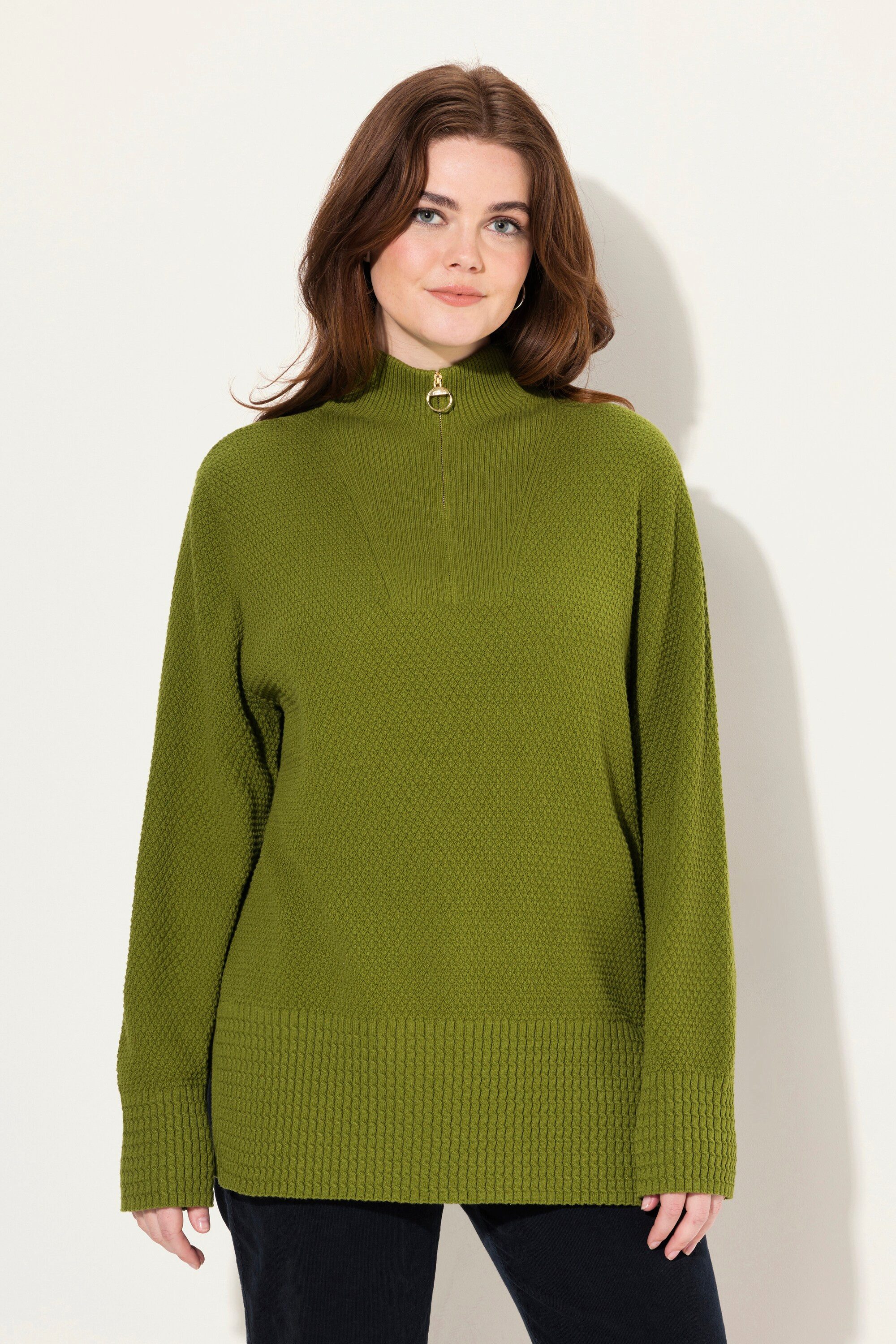 Ulla Popken Strickpullover Strick-Troyer Stehkragen Zipper günstig online kaufen