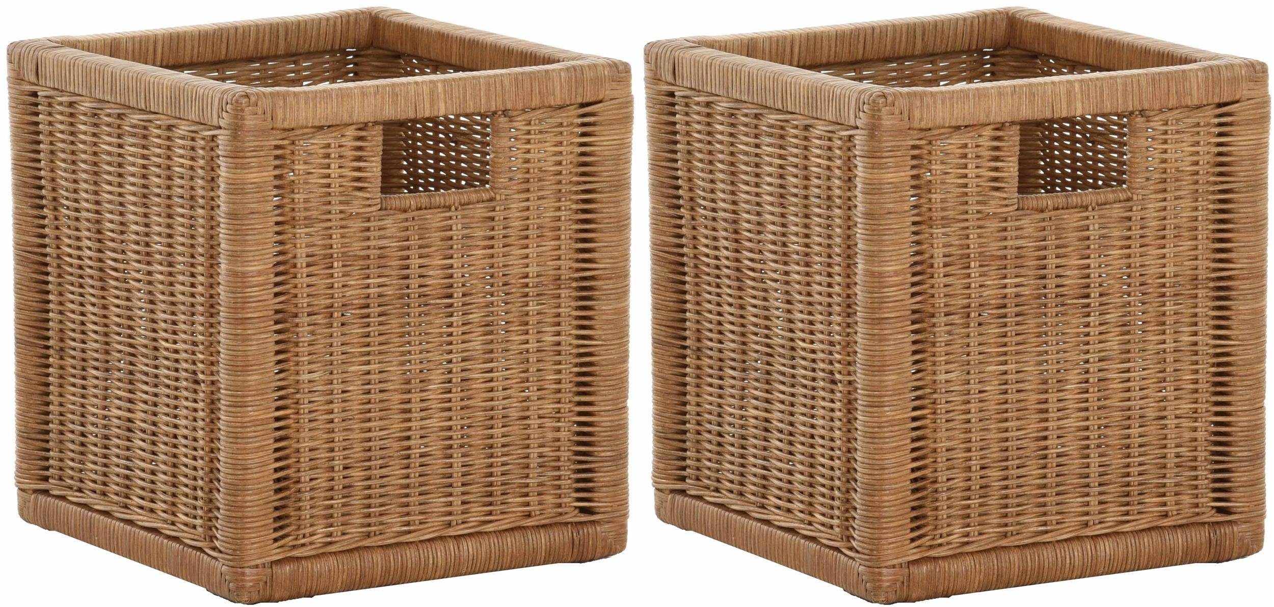 Krines Home Regalkorb Set/2 Regalkorb Aufbewahrungskorb geflochten Rattan (Quadratisch) (2-teiliges Set), Korbset Aufbewahrung Regal Schrankkorb Korb, ca. 28 x 29 x 30 cm