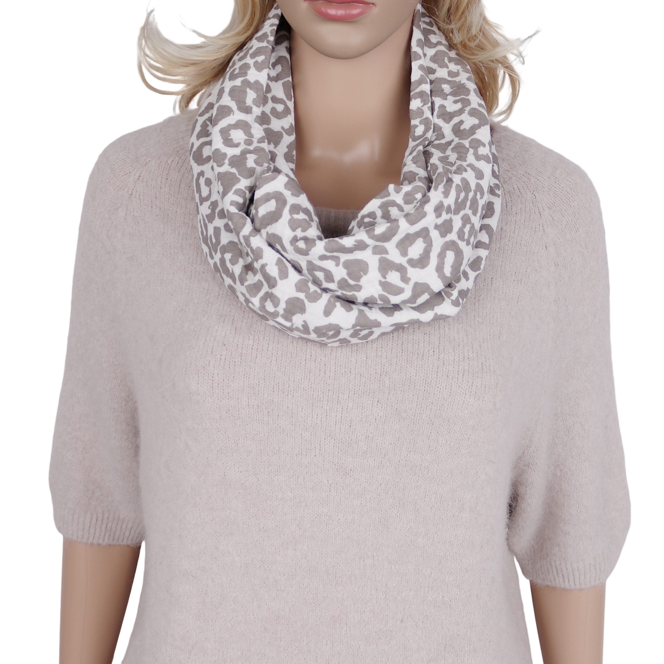 MIRROSI Loop Damen Schal aus Musellin, Made in Italy 70x20cm, Leo, Schlauchschal, (Zweimal um den Hals wickelbar, ca.70x20cm), Damen Halstuch ideal für Frühling, Sommer oder Herbst