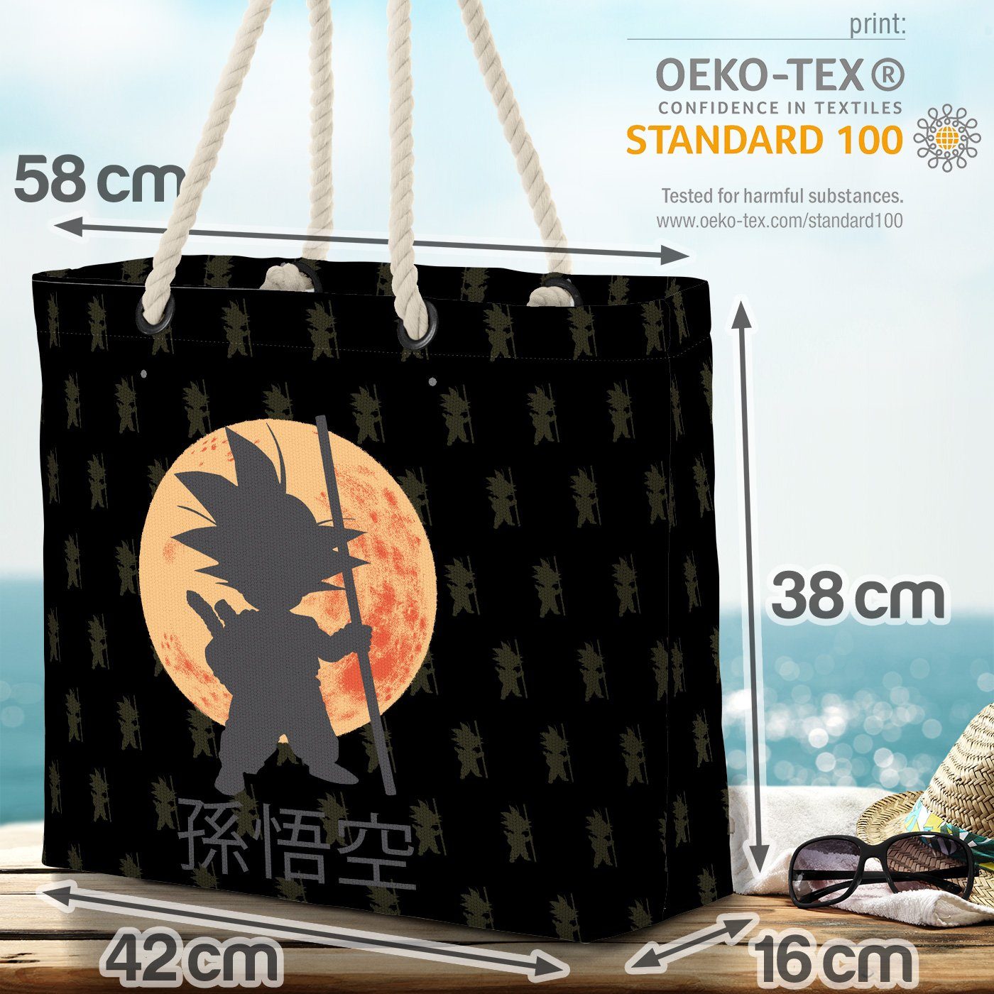 VOID Strandtasche (1-tlg), Goku Ball Son Vegeta Shopper Dragon Saiyajin Roshi Moon Mond schwarz