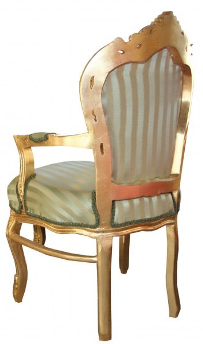 Grün - Streifen Casa mit Armlehnen Möbel Gold Antik Stuhl Esszimmerstuhl / Padrino Creme Barock Esszimmer /