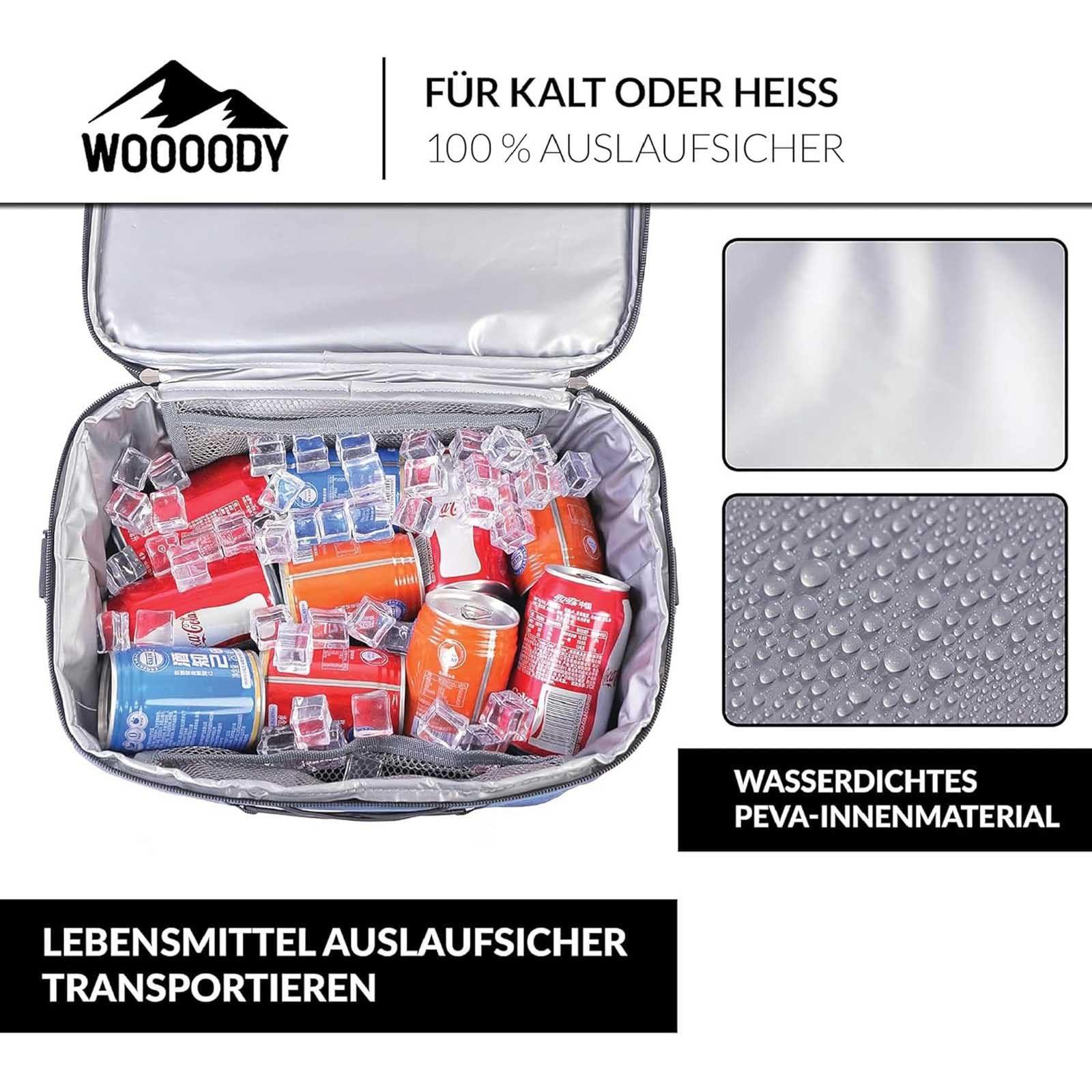 WOOOODY Picknicktasche Thermotasche Kühltasche Isoliertasche Campingtasche, 25L (33,5 x 22 x 33 cm) inkl. Schultergurt & Picknicktisch – Bild 4 von 5