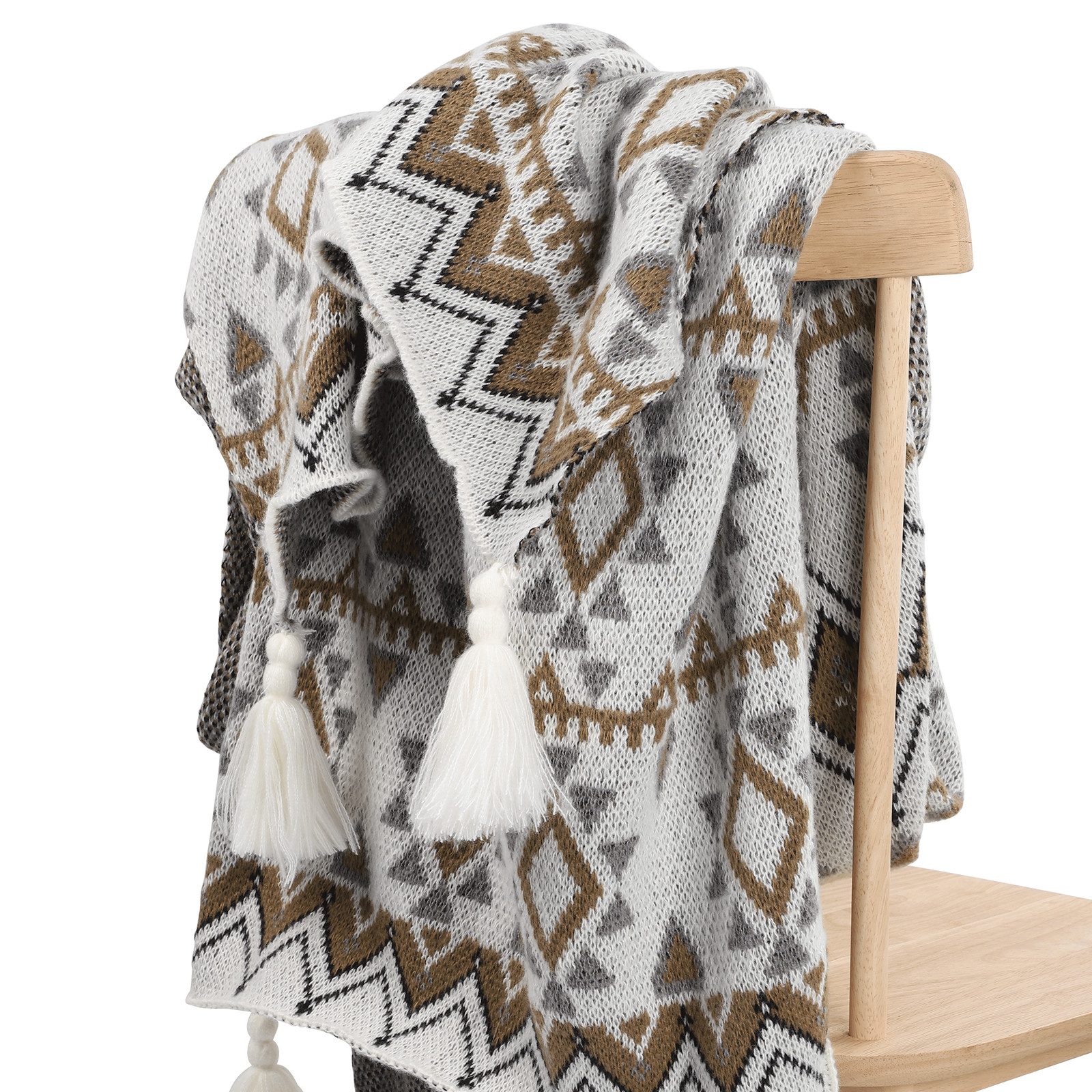 Picknickdecke Boho Decke Sofadecke mit Quaste,Tagesdecke, BTTO, Couchdecke für Zuhause,Büro,Reisen, Zelten