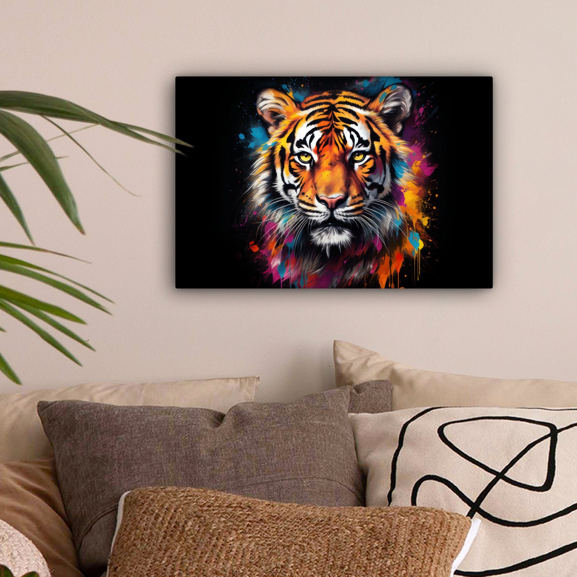 OneMillionCanvasses® Leinwandbild Tiger - Graffiti - Tiere - Schwarz, Fotod günstig online kaufen