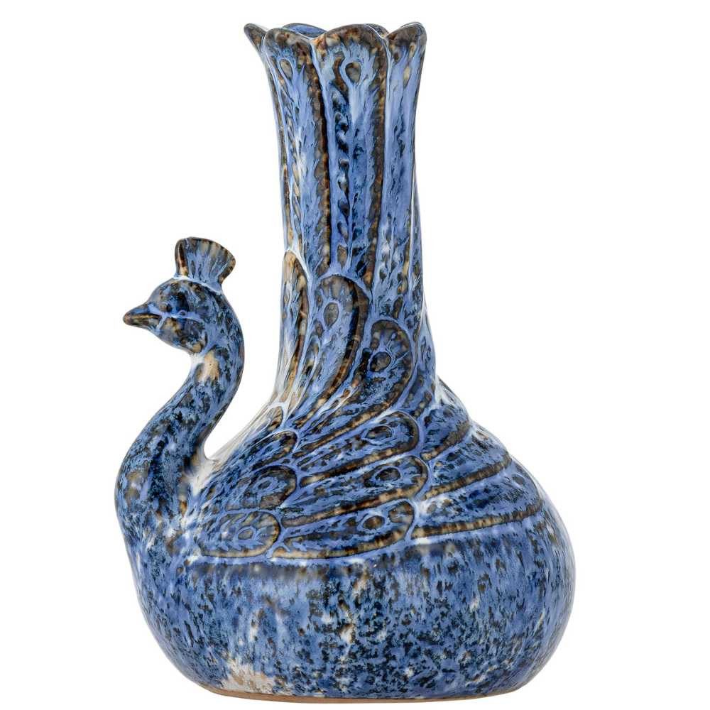Bloomingville Dekovase Bloomingville Vase KALI Blau Keramik PFAU 16 cm