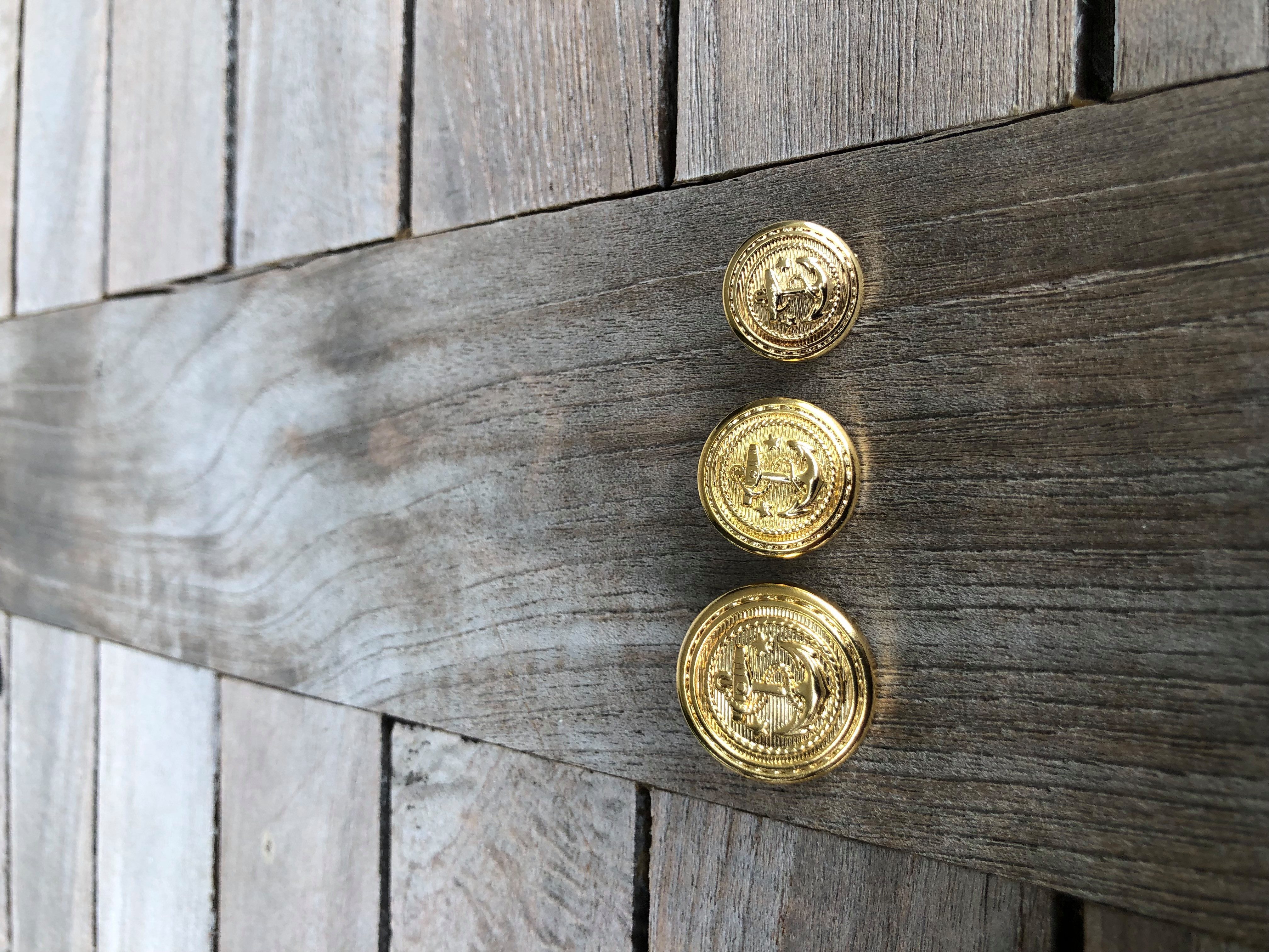 Hartmann-Knöpfe Knopf 10 Stück Anker Motiv gold farben glänzende Metall Ösenknöpfe