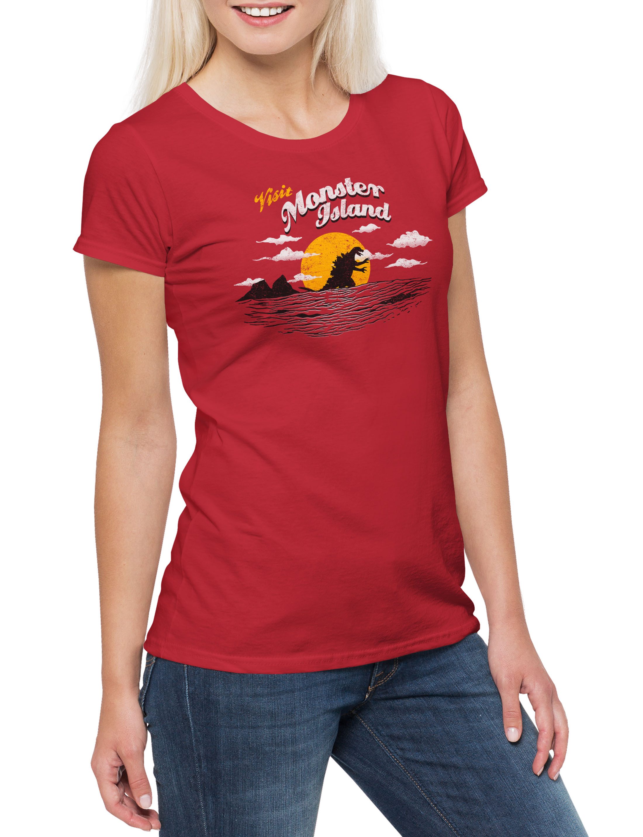 Print-Shirt Visit Monster Island Damen T-Shirt Godzilla Japan Insel King Holiday