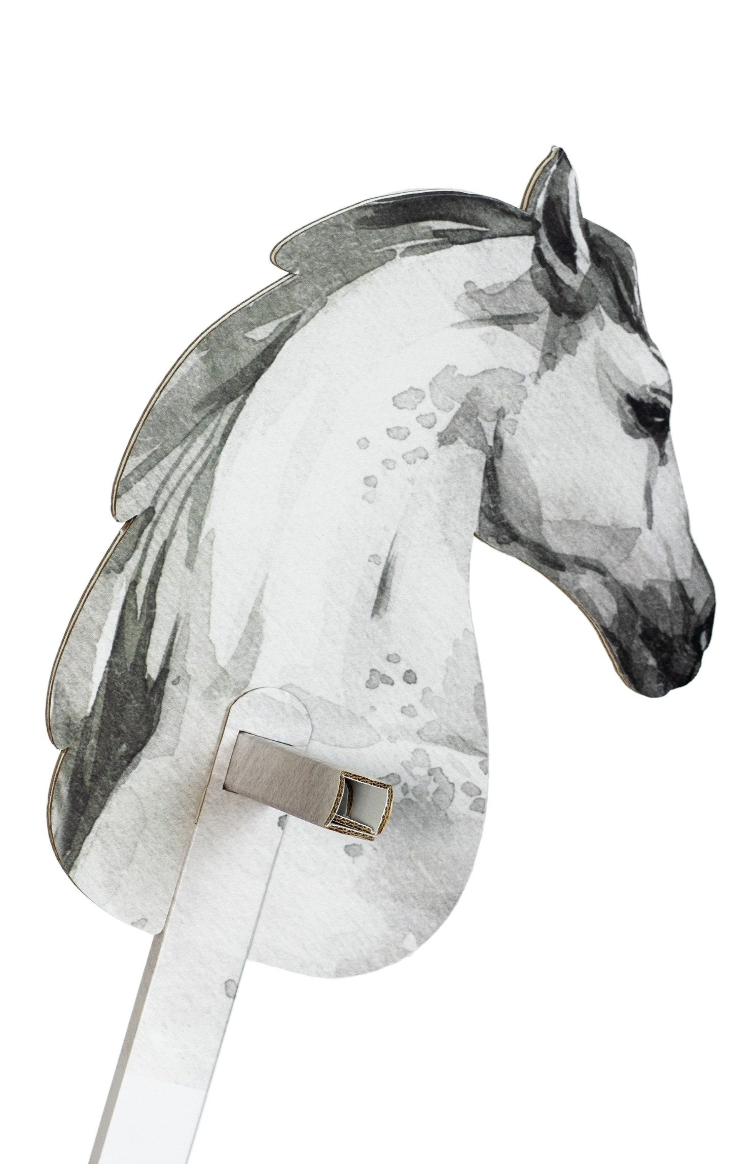 FOLDZILLA Steckenpferd Stockpferd Schimmel, (1-tlg., Hobby Horse aus Pappe), für Pferde Kindergeburtstag
