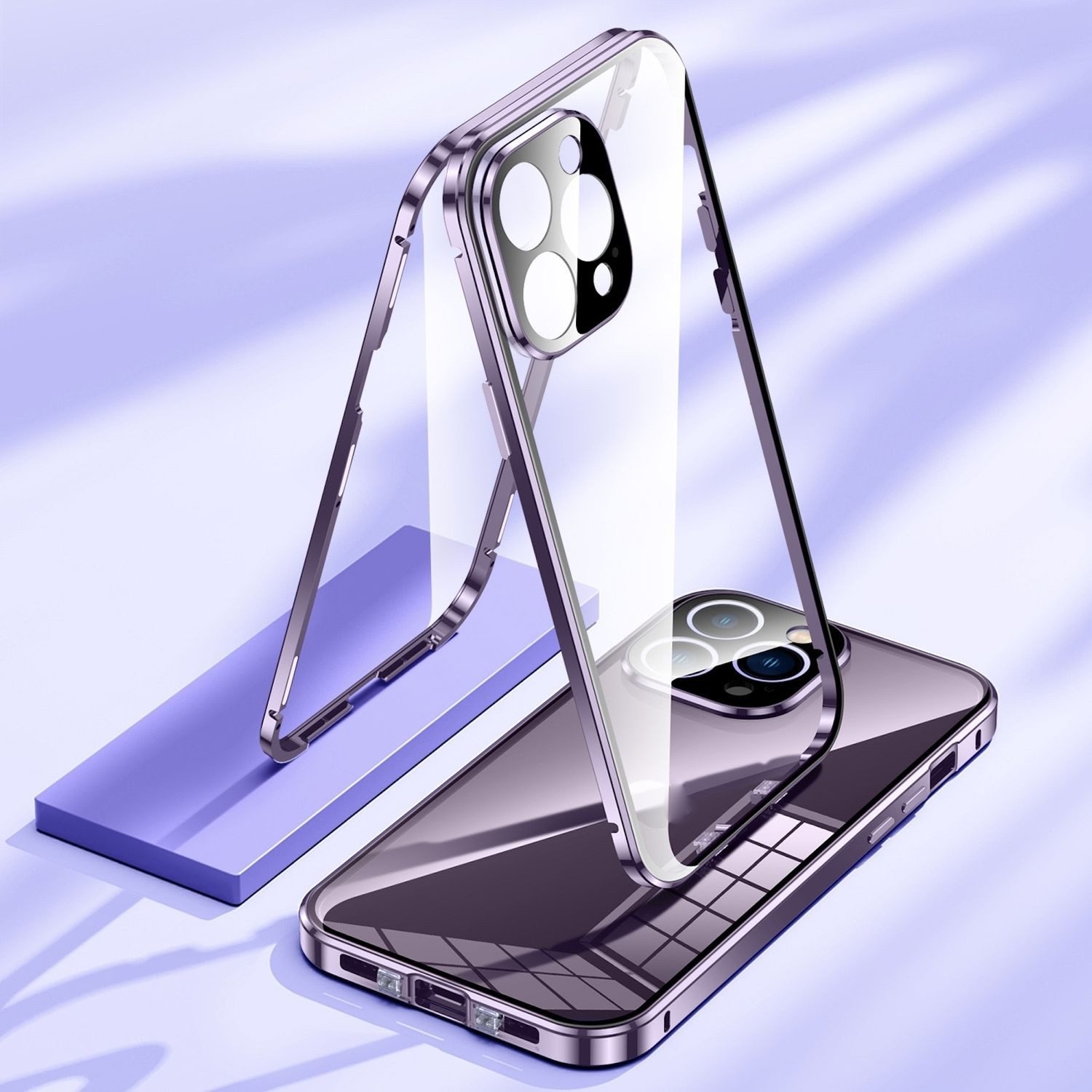 Wigento Handyhülle für Apple iPhone 16e Beidseitiger Metall Magnet Glas Bumper Gold, Magnetische Metallrahmenhülle mit beidseitigem Hartglas