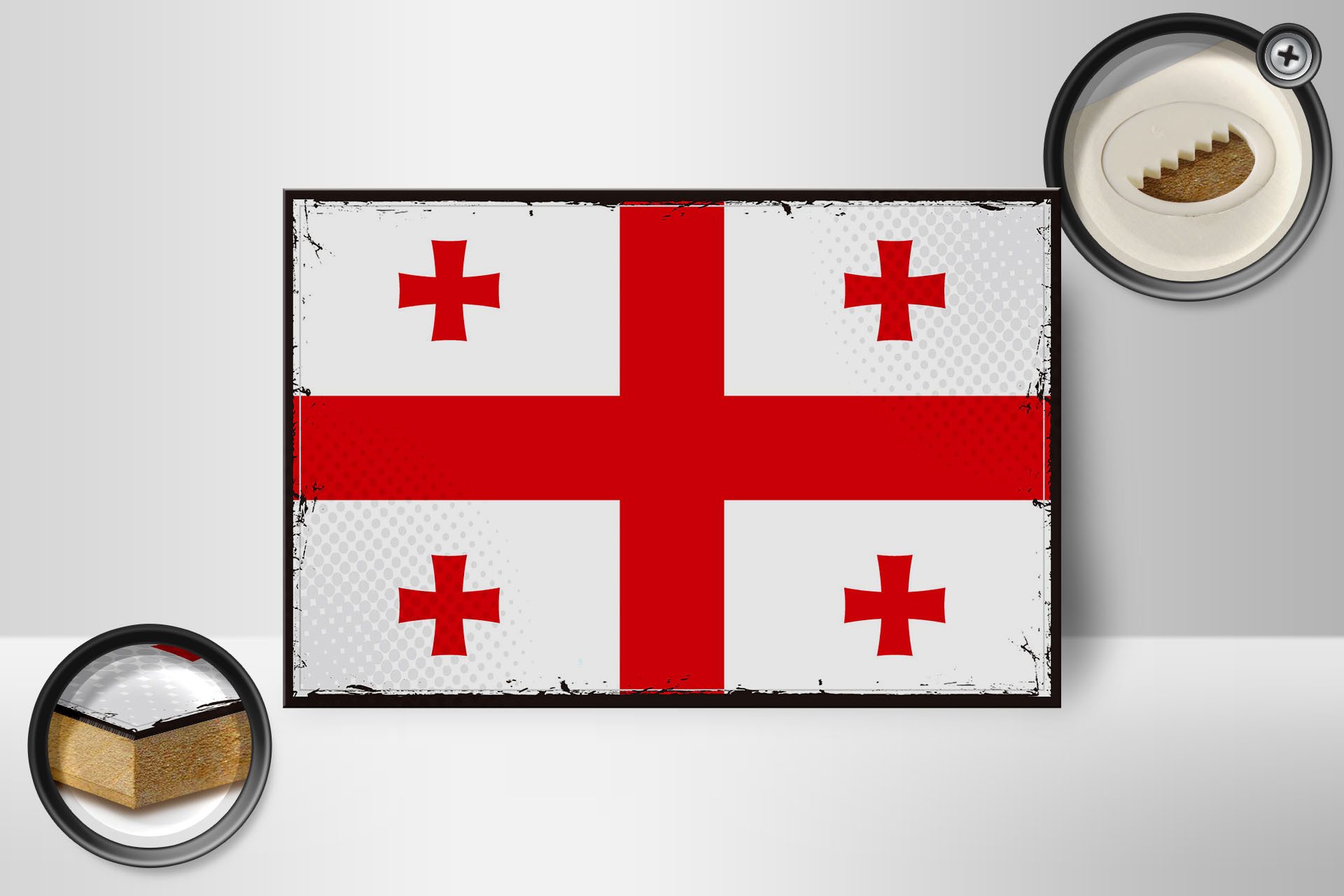 Femer GmbH Holzbild Flagge Georgiens 18x12 cm Retro Flag of Georgia, Flaggen (1 St), Glatte Holzfaserplatte (MDF), vorn beschichtet