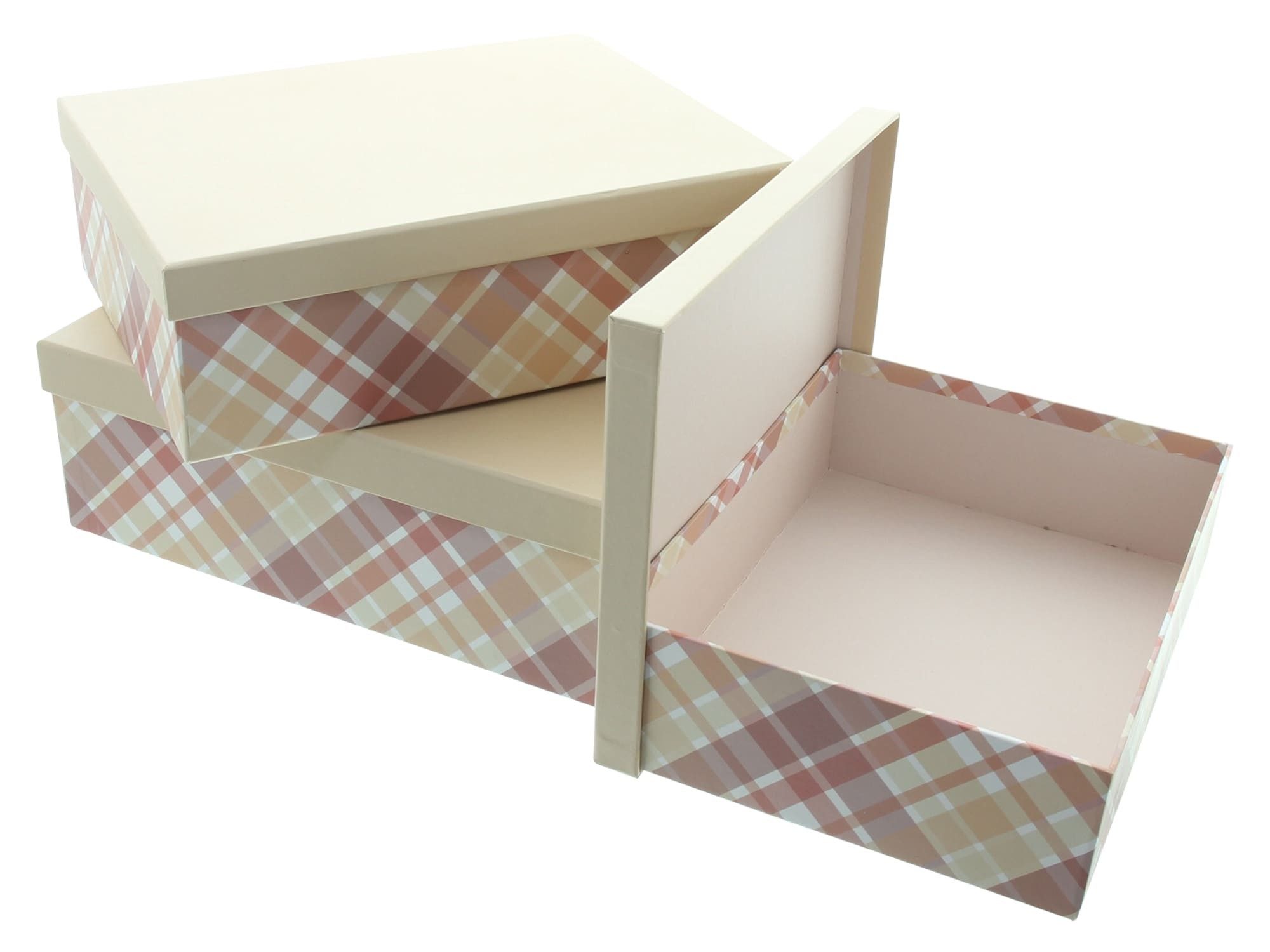 Dekoleidenschaft Aufbewahrungsbox mit Deckel "Kariert" Geschenkboxen Set, Papier Fotobox, Geschenkkiste (3 St., im Set)