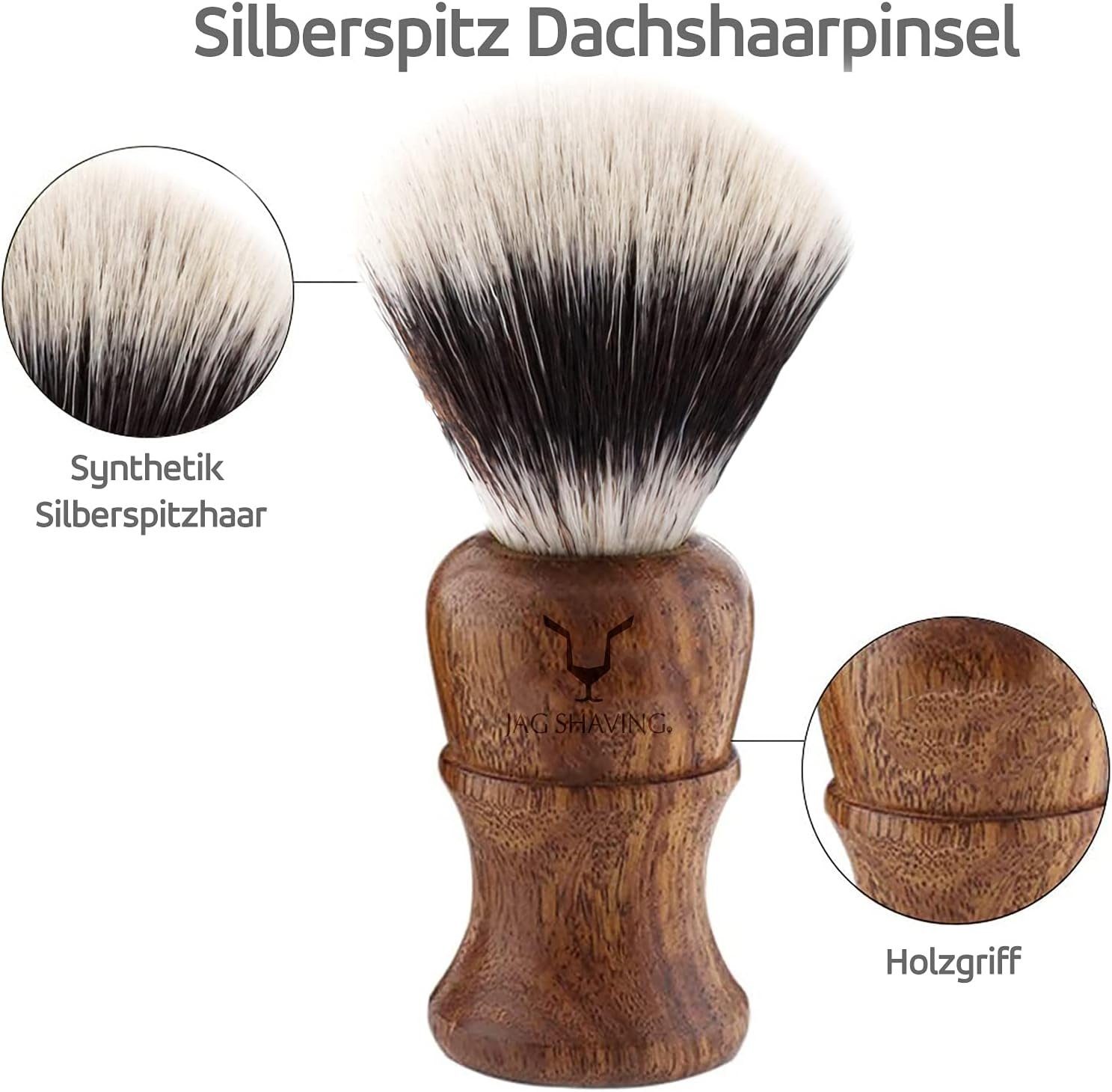 Tip JAG Set Brush, 4 Hair Shaving tlg. Wooden Rasierpinsel-Set Silver – SHAVING Shaving Synthetic 4-Piece