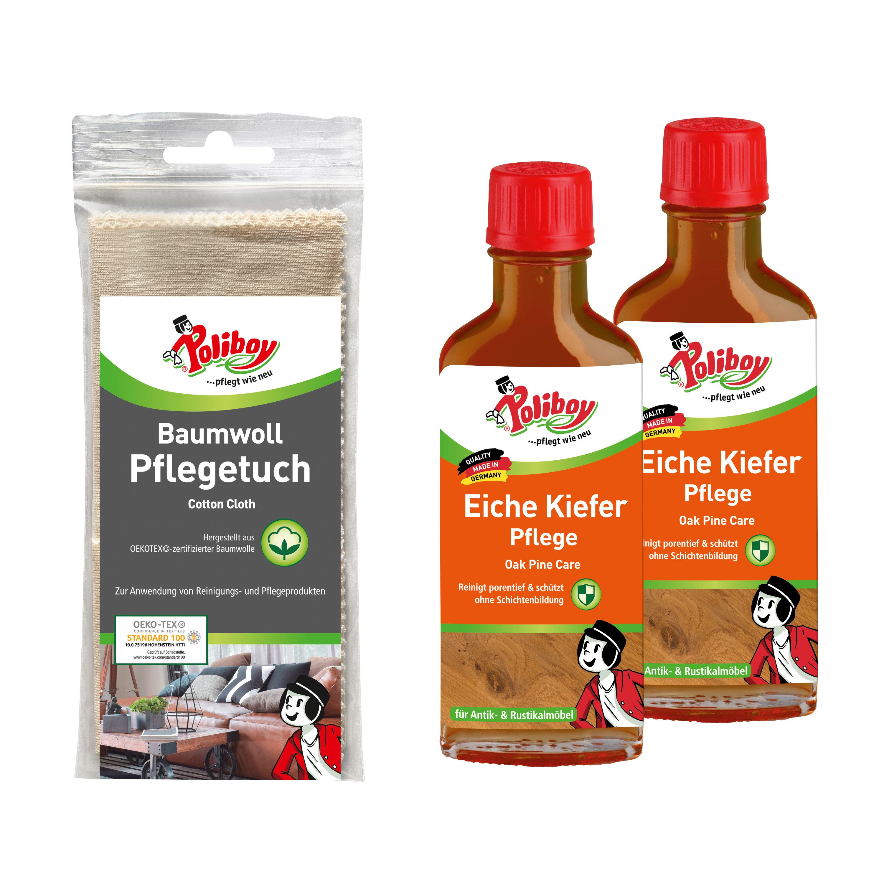 99A3301, Eiche Kiefer Pflege - 2x100 ml - mit Baumwolltuch Holzreiniger