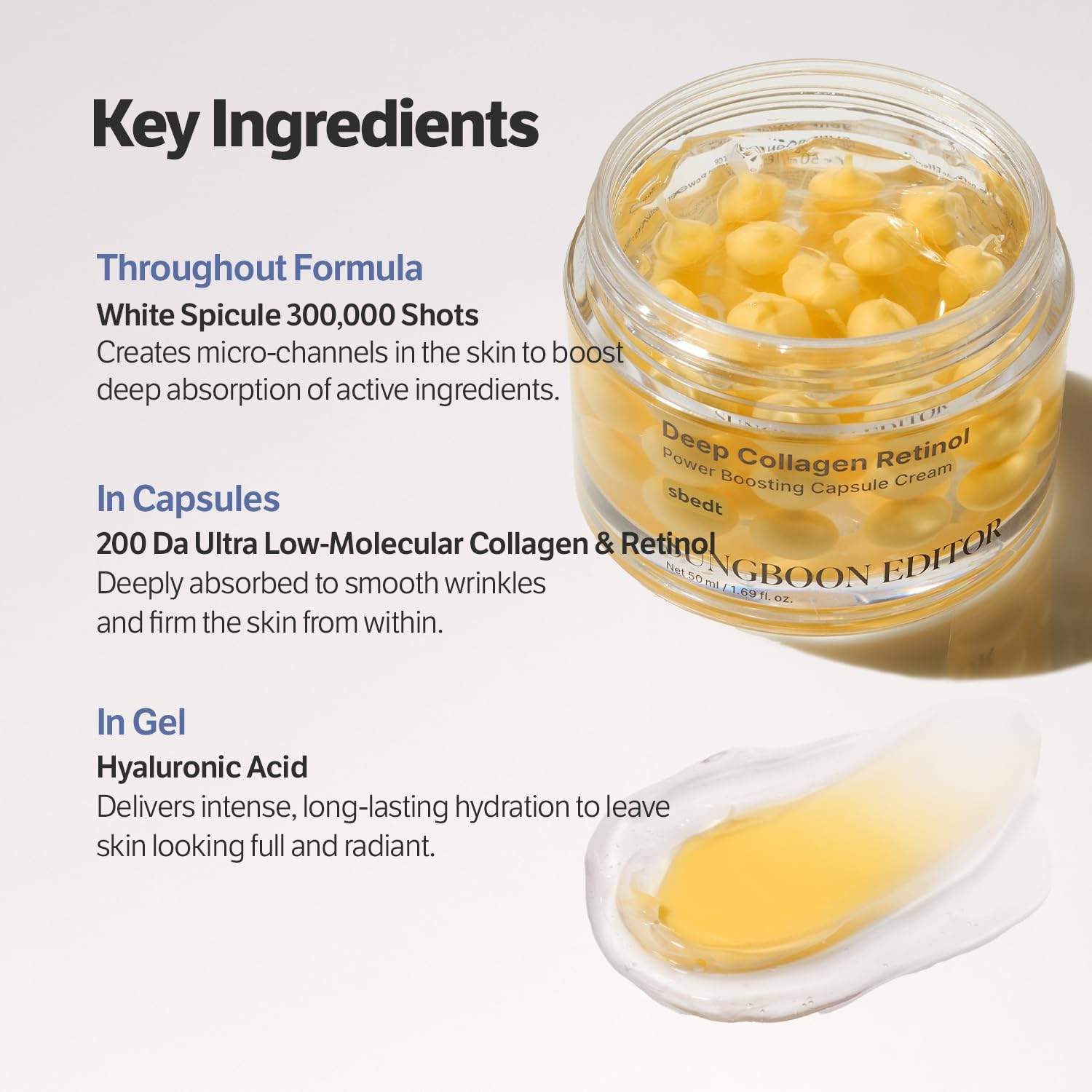 Sungboon Editor Gesichtsserum Deep Collagen Retinol Capsule Cream 50ml – Kollagen + Retinol + White Spicule – Anti-Aging Gesichtscreme – K-Beauty Feuchtigkeitscreme, für trockene Haut