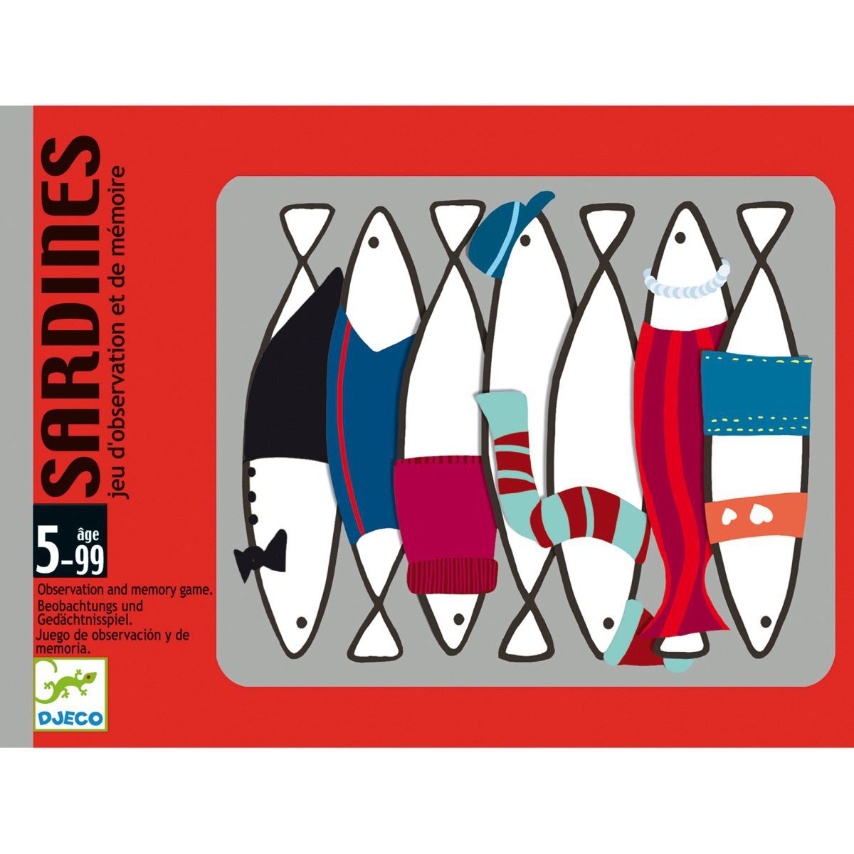 DJECO Spiel Kartenspiel Sardines 50 Spielkarten Merkspiel Sardinen Denkspiel