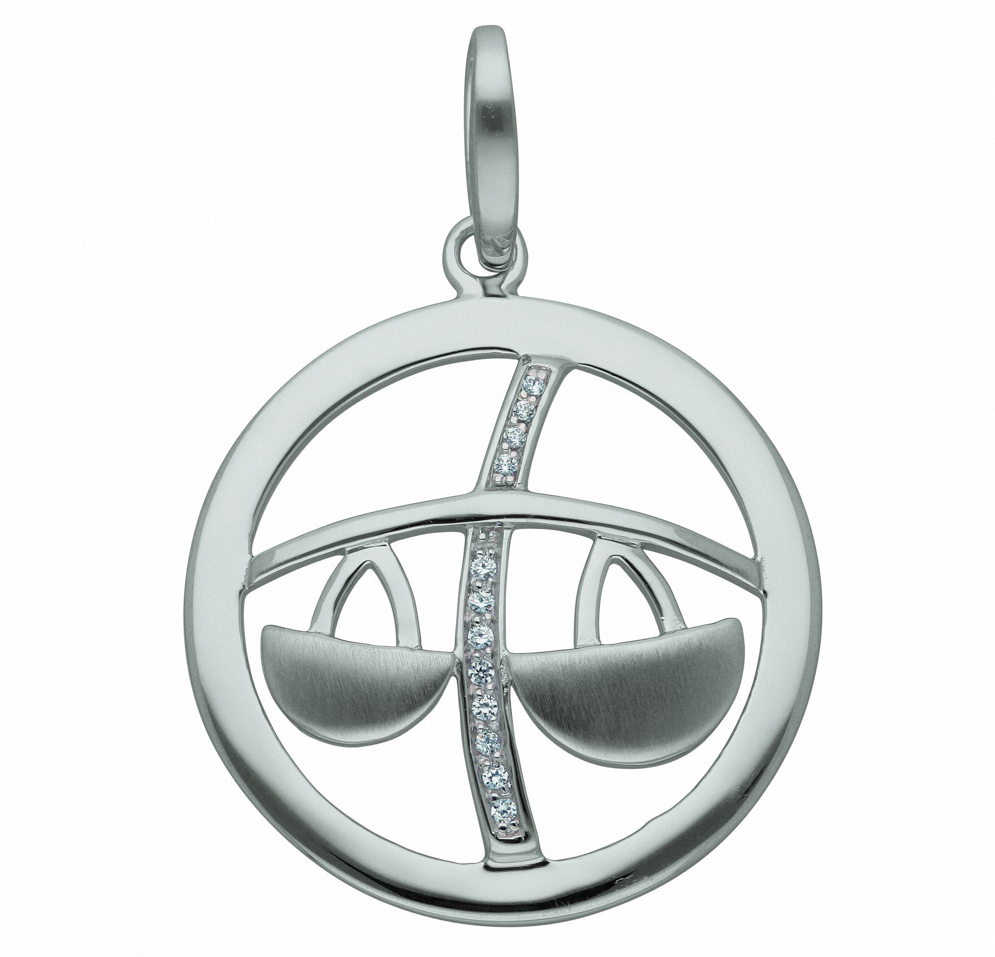 Adelia´s Kette ohne Anhänger 925 Silber Sternzeichen Anhänger Waage mit Zirkonia Ø 25,2 mm, Schmuckset - Set mit Halskette