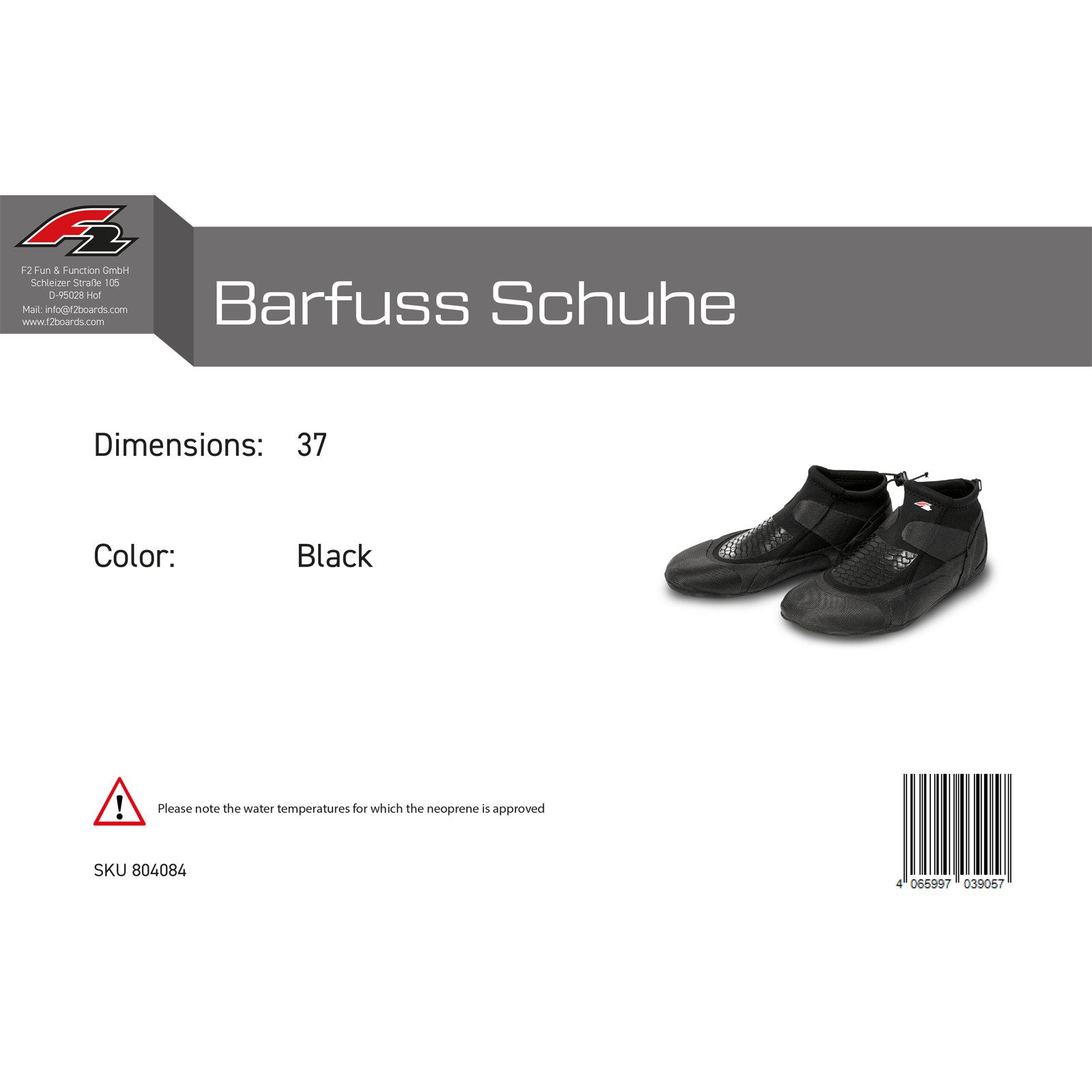 F2 F2 Neopren Schuhe Barfuss Schuhe Surfschuhe 37 Schwarz 2024/25 Neoprenschuh