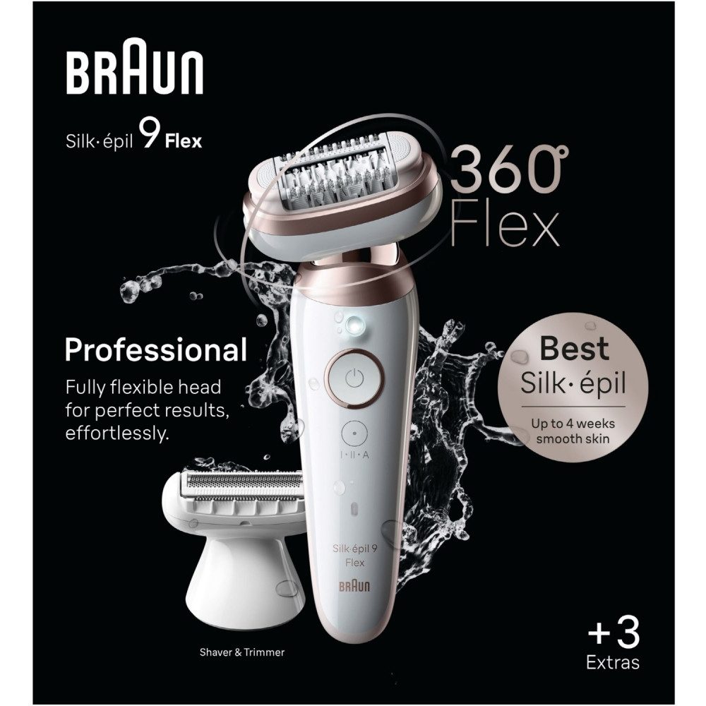 AUN Epilierer Braun 9-030 Silk-épil 3D SensoSmart Epilierer für seidig-glatte Haut, Kabellos
